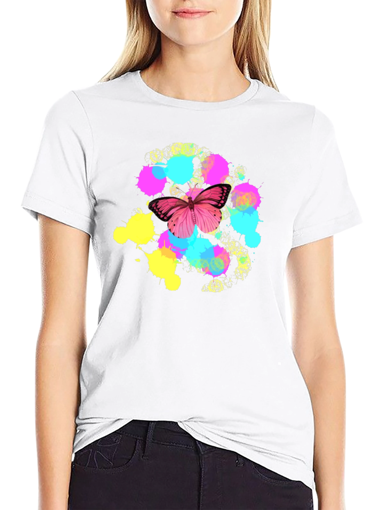 Black Butterfly Splatter T-Shirt - Vibrant Graphic Tee view 9