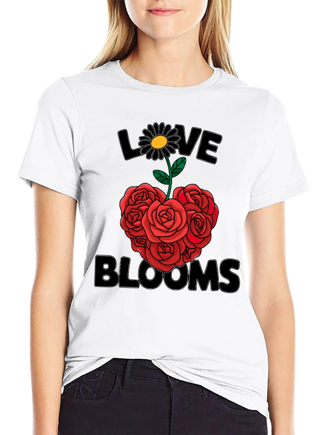 Black Love Blooms T-Shirt - Floral Heart Design view 9