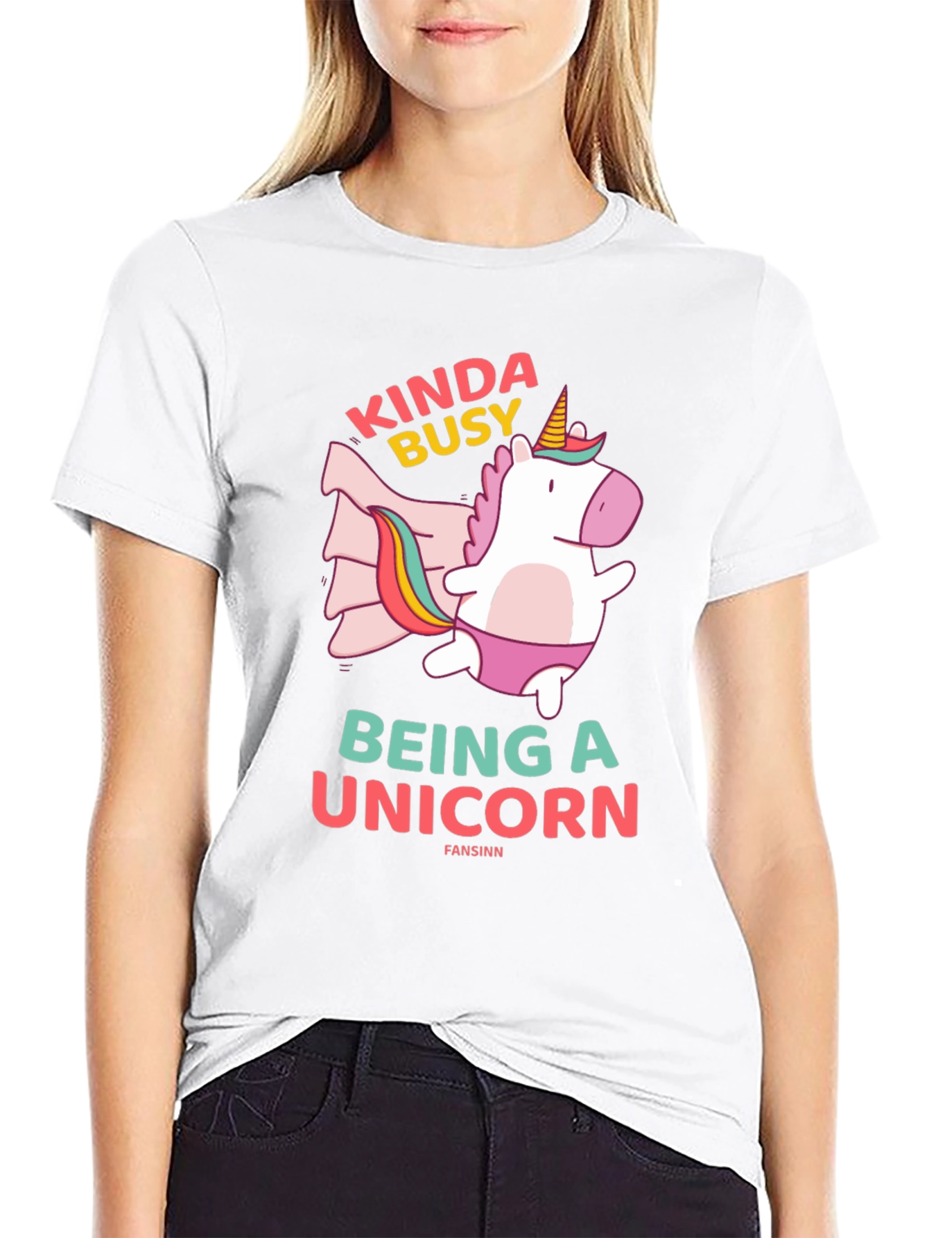Black Kinda Busy Being A Unicorn Black T-Shirt view 9