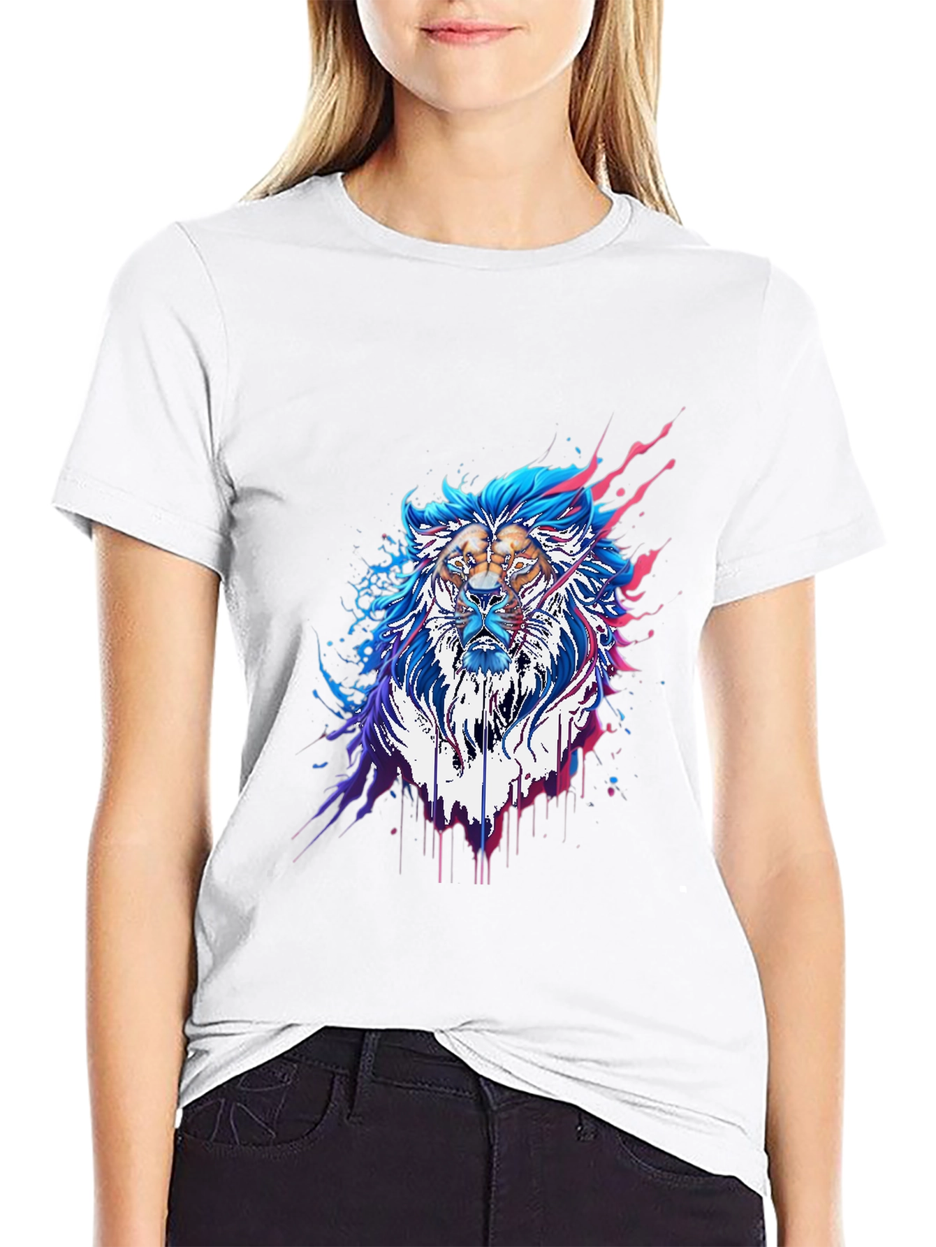 Black Abstract Lion Graphic Tee - Stylish Men's Black T-Shirt view 9