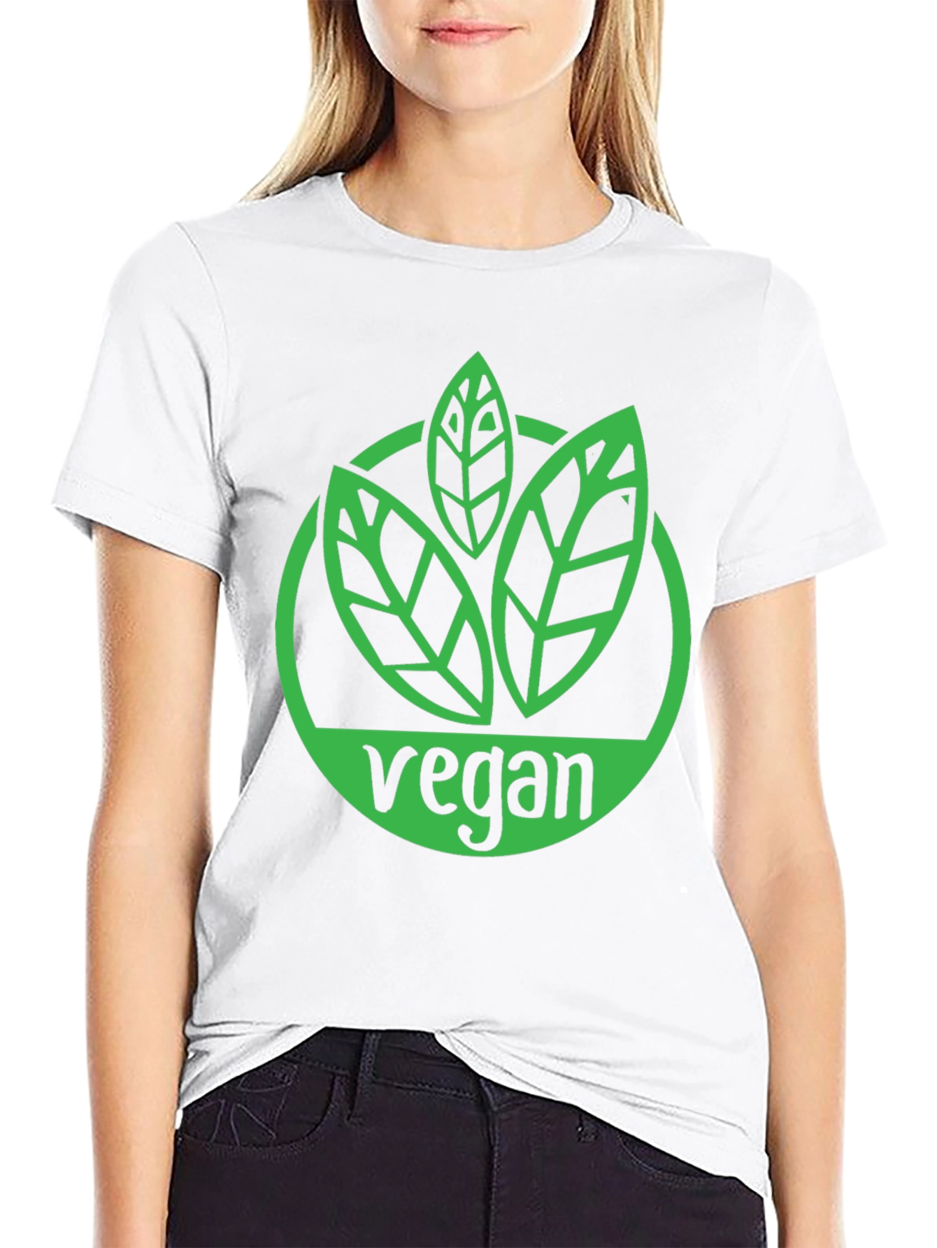 Black Vegan T-Shirt - Green Leaf Logo Black Tee view 9