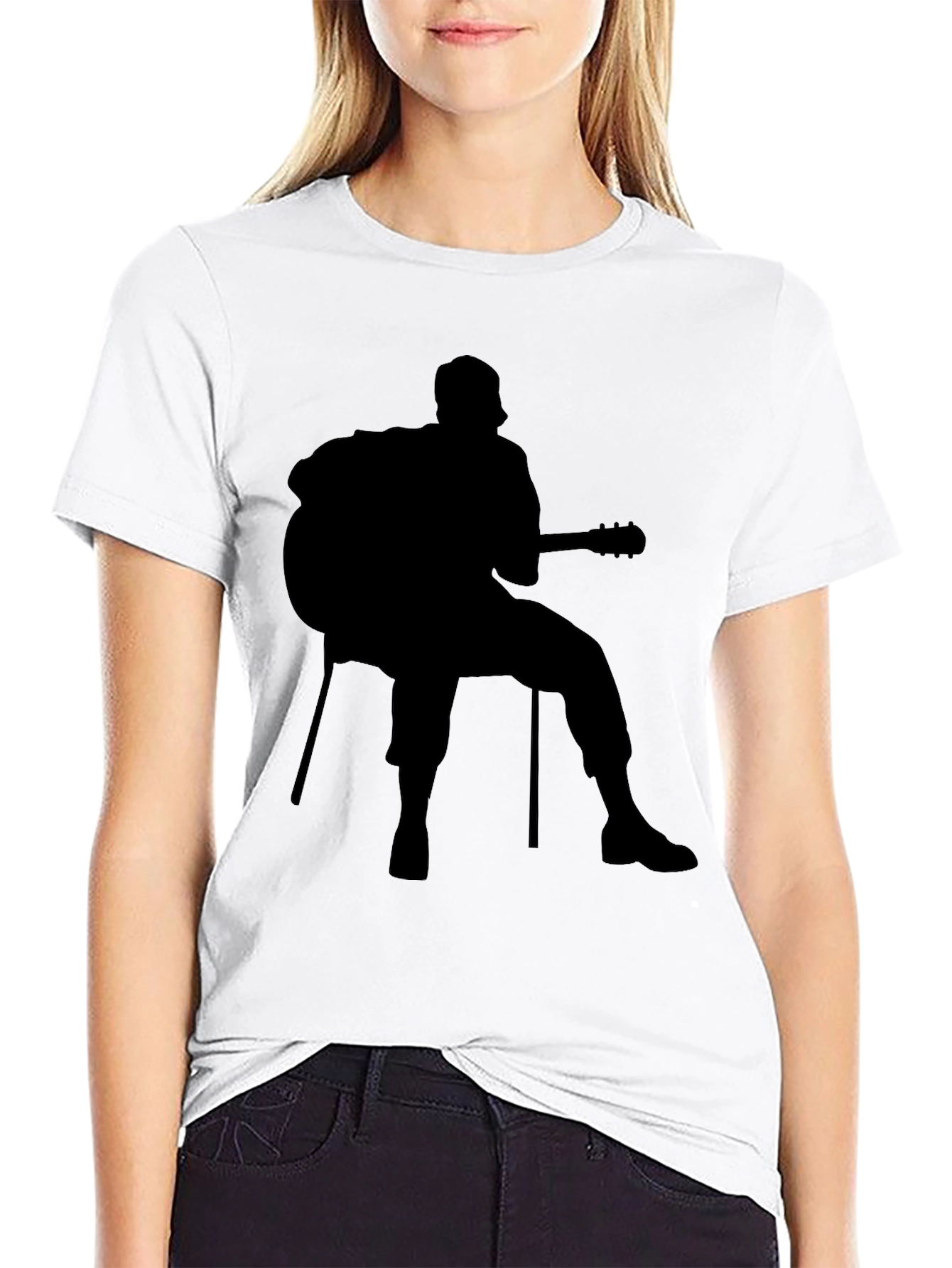 Black Silhouette Guitar Player T-Shirt - Casual Style view 9