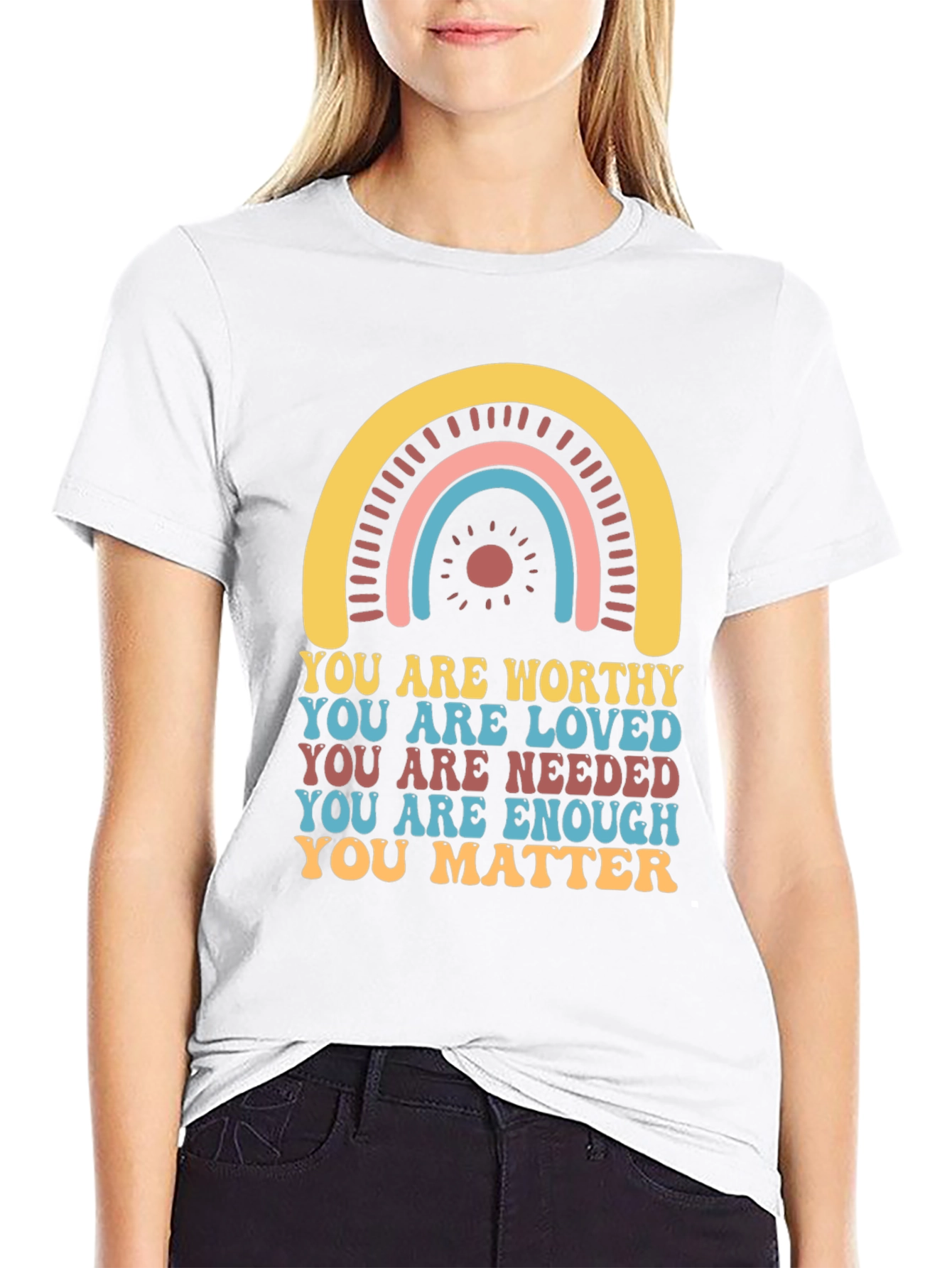 Black Affirmation T-Shirt - You Are Worthy, Loved, Needed view 9