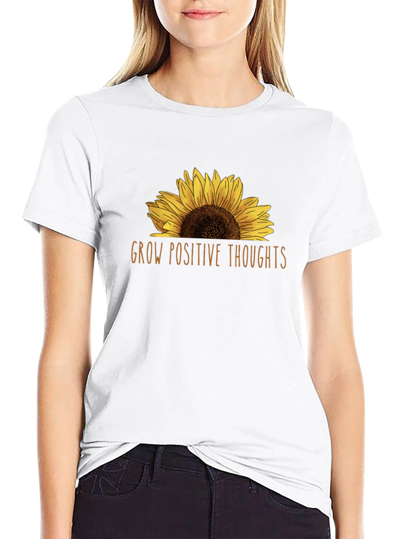 Black Grow Positive Thoughts Sunflower Graphic Tee view 9