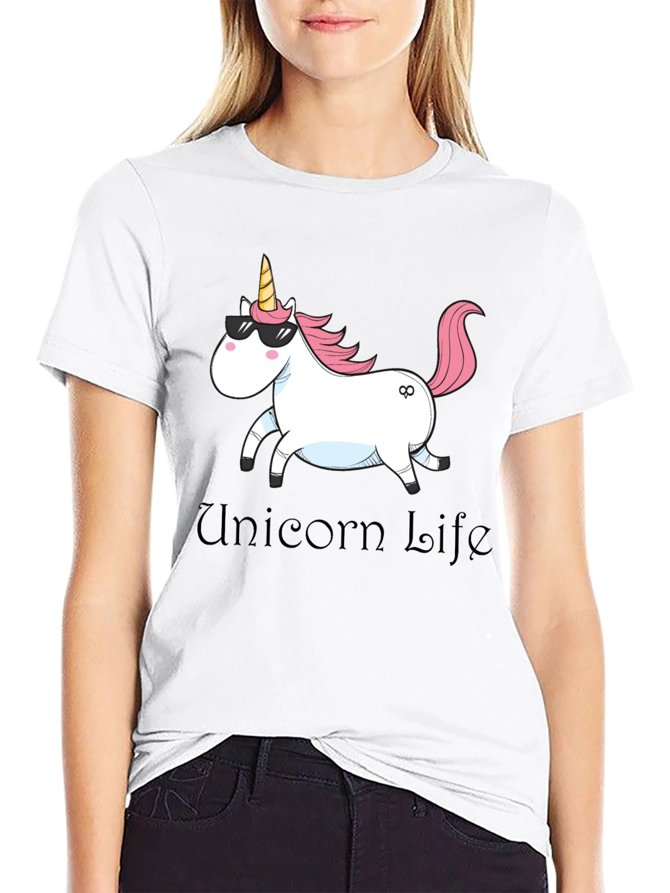 Black Unicorn Life Graphic Tee - Black Cotton Casual Shirt view 9