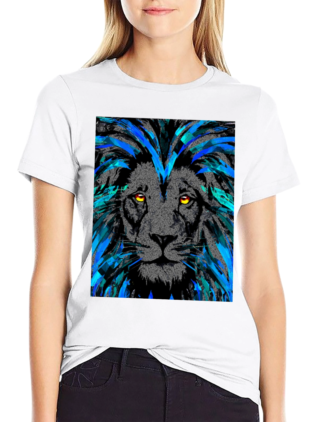 Black Lion Graphic Print Men's Black T-Shirt view 9