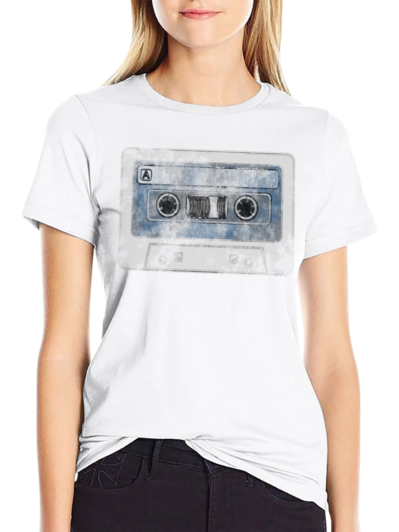 Black Retro Cassette Tape Graphic Tee - Vintage Music Lover Shirt view 9