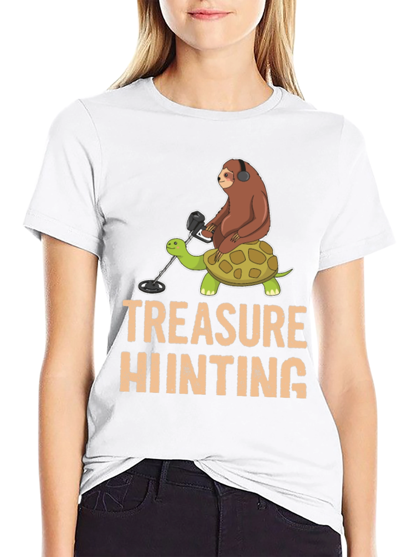 Black Treasure Hunting Sloth Riding Turtle T-Shirt view 9