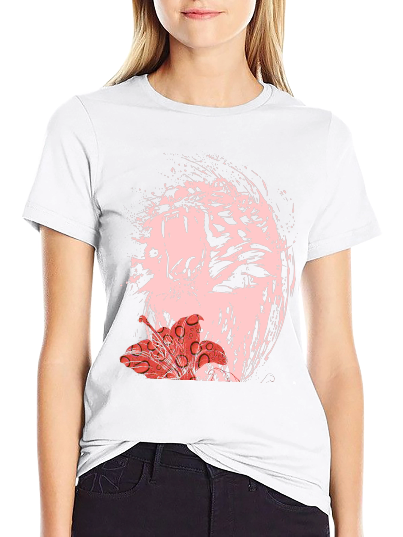 Black Abstract Tiger & Flower Graphic Black Tee view 9