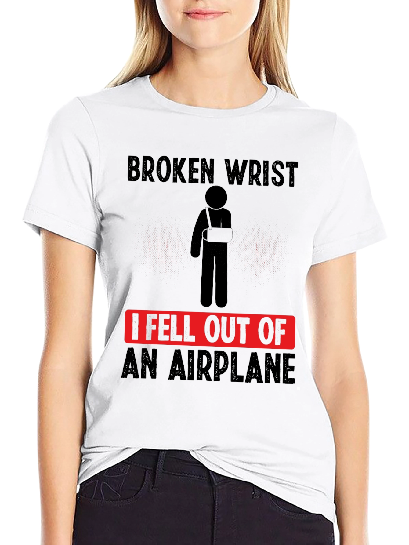 Black Broken Wrist Airplane T-Shirt Funny Injury Tee view 9