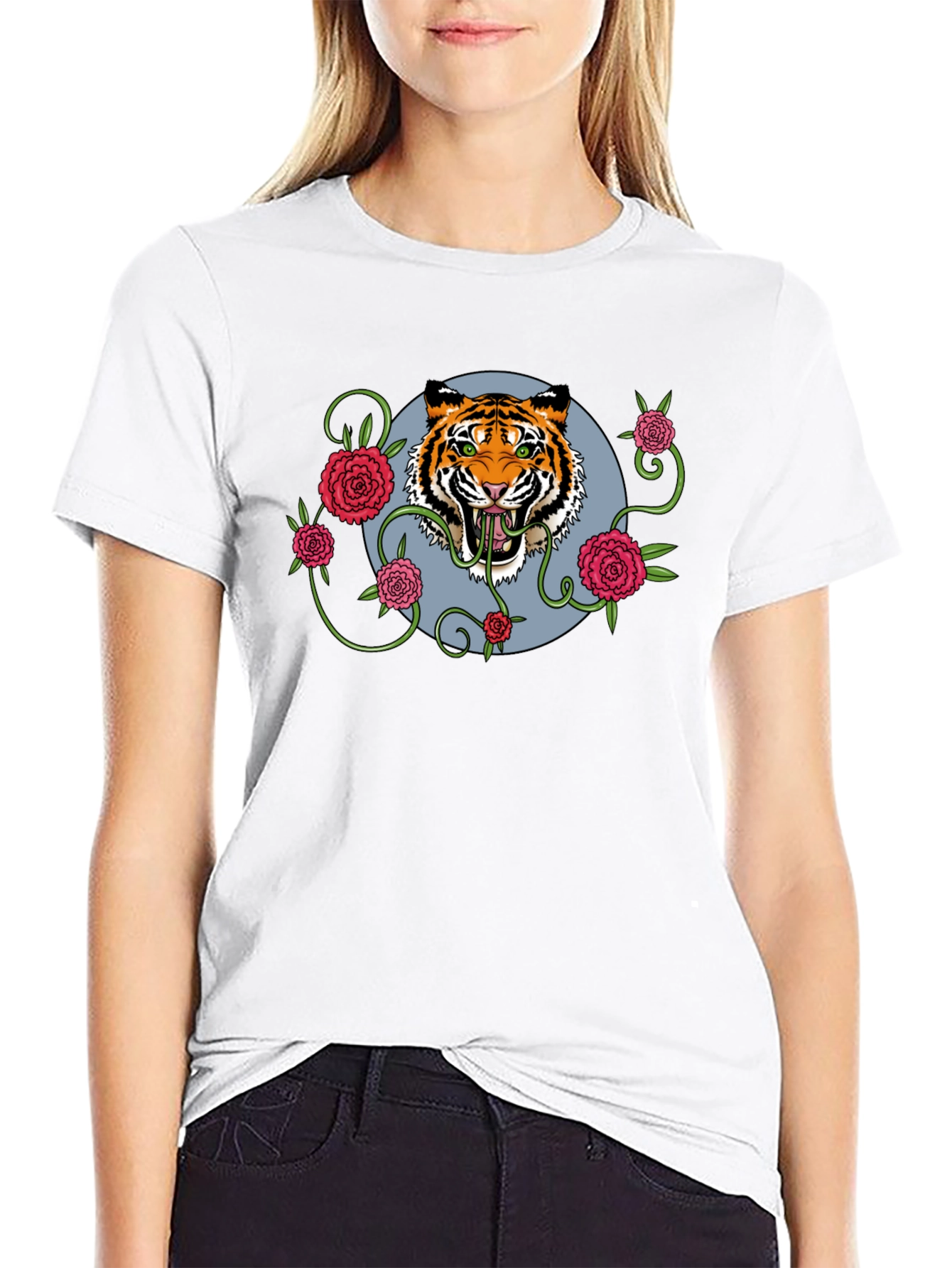 Black Tiger Rose T-Shirt - Men's Black Graphic Tee view 9