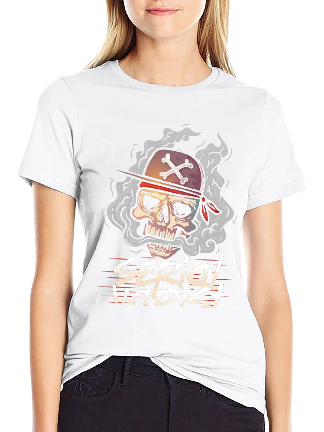 Black Serial Undist T-Shirt: Skull & Crossbones Design view 9