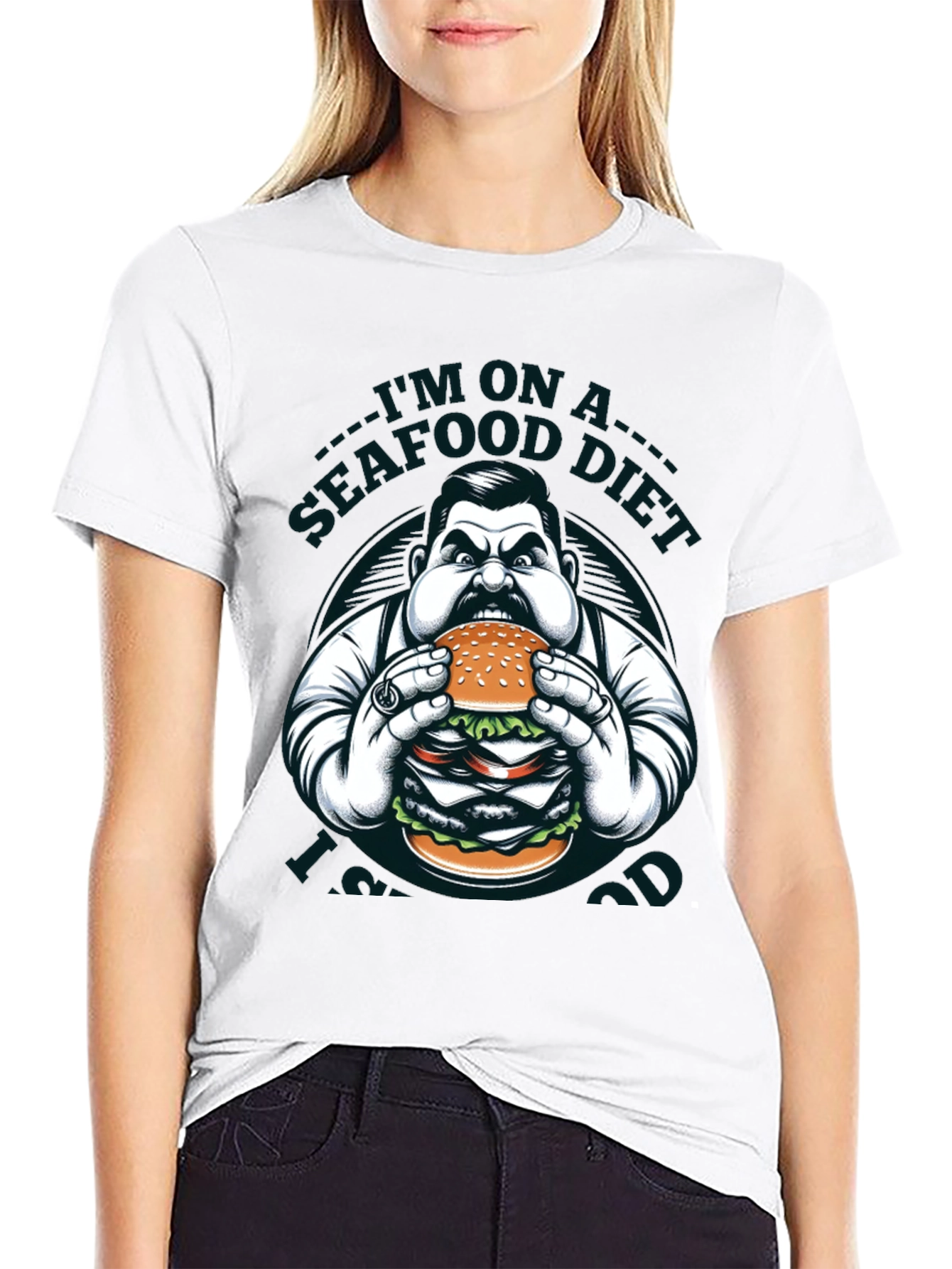 Black Seafood Diet Funny Graphic Tee view 9