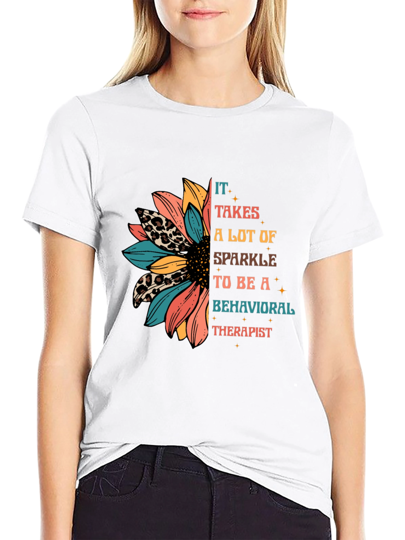 Black Sparkle Behavioral Therapist T-Shirt view 9