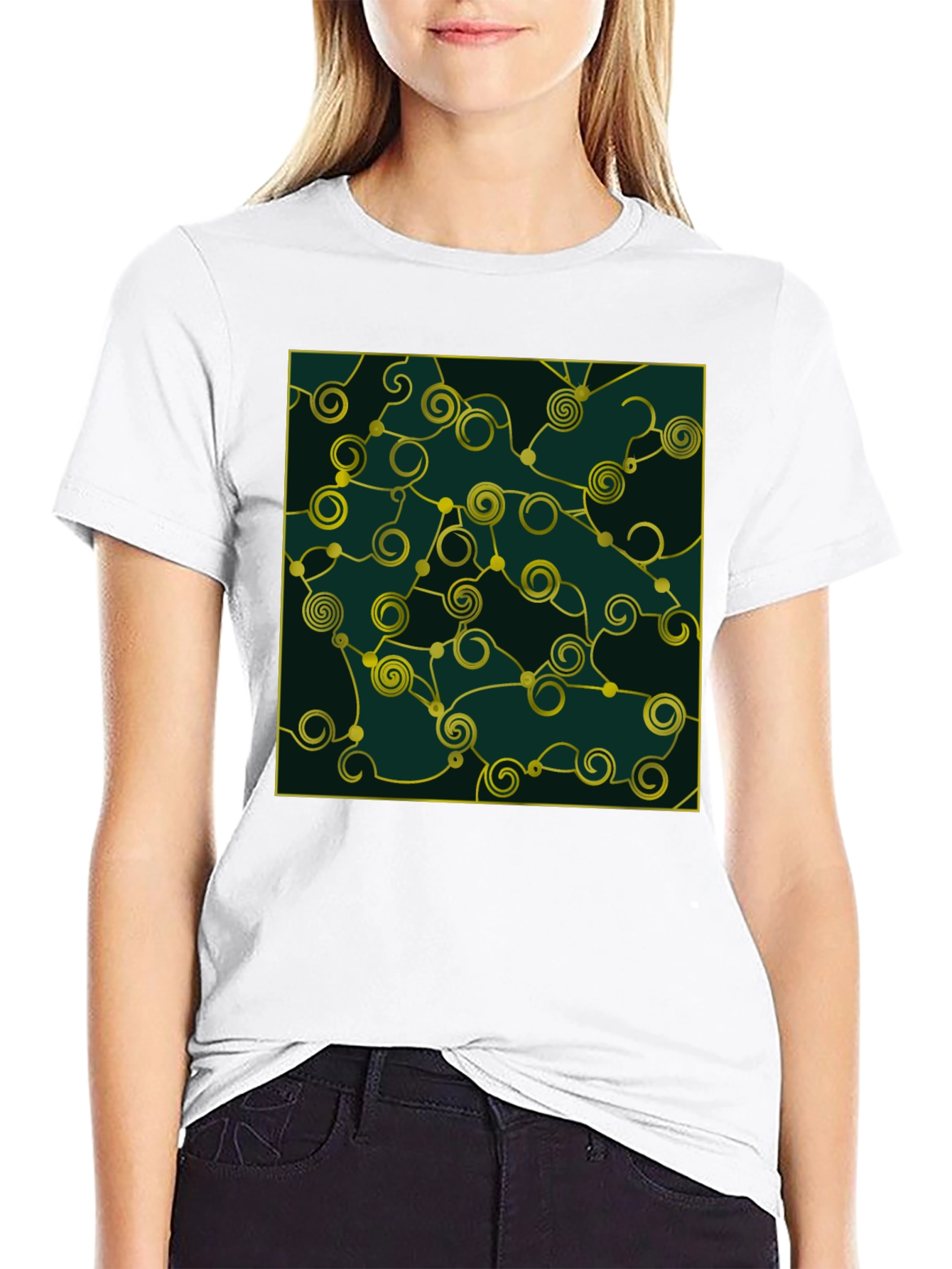 Black Abstract Swirl Graphic Black T-Shirt view 9