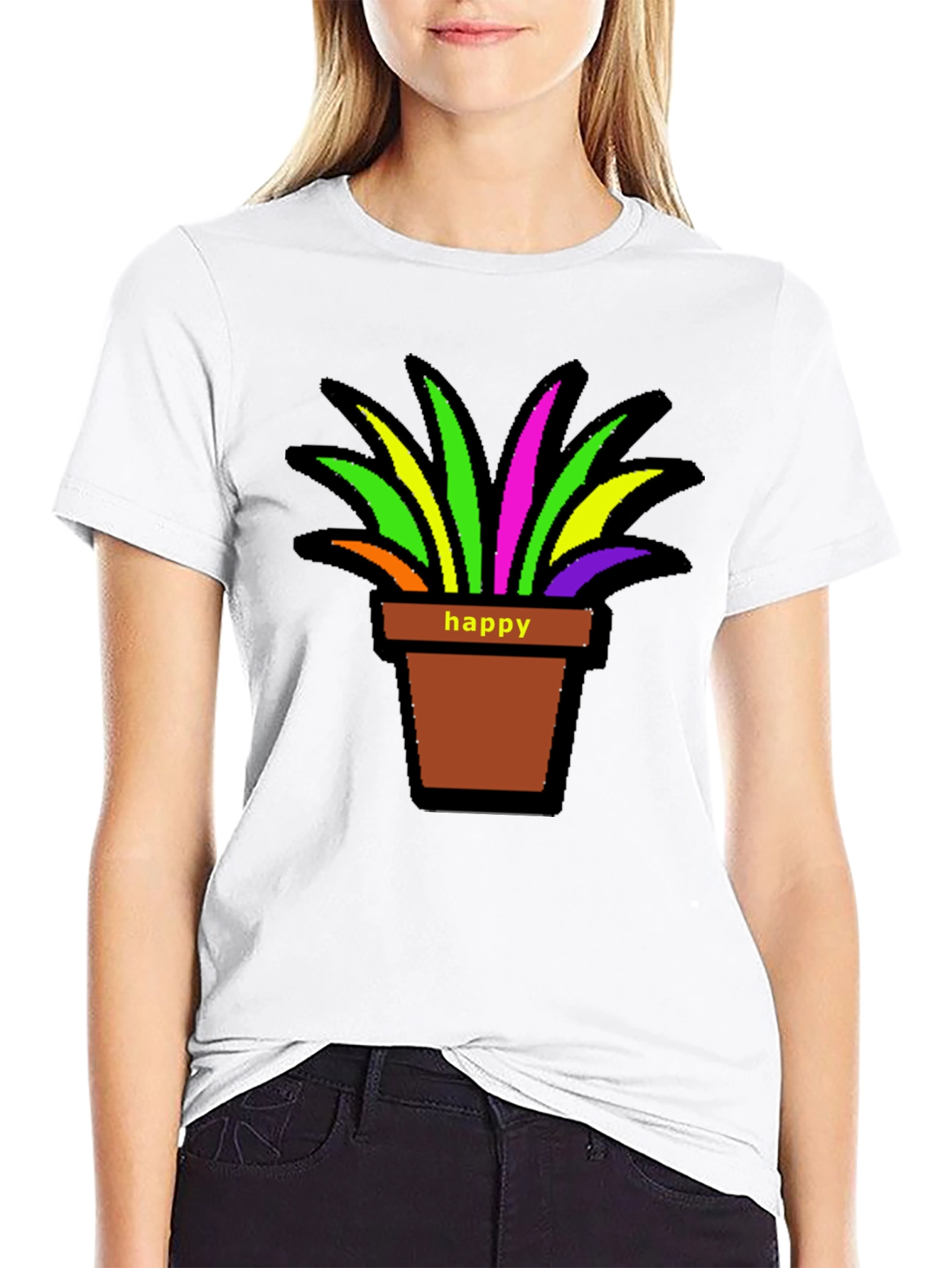 Black Happy Potted Plant Graphic T-Shirt view 9