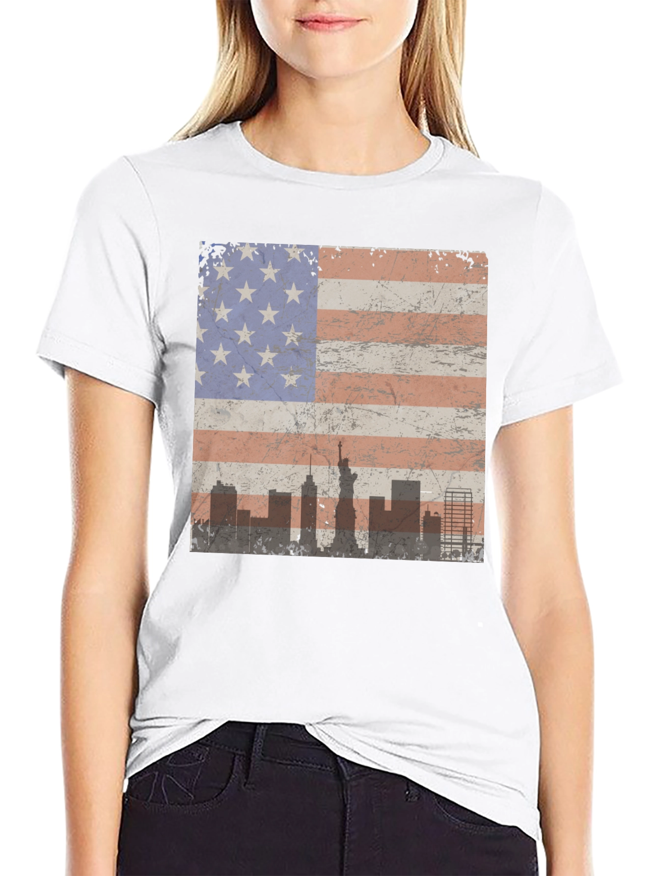 Black American Flag Skyline Graphic Tee - Patriotic Style view 9