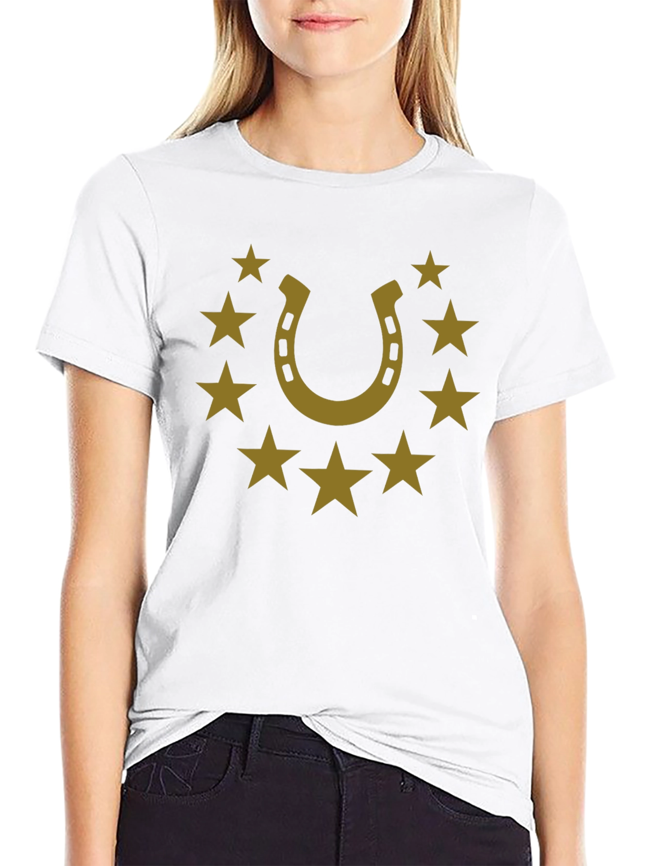 Black Lucky Horseshoe Star Graphic Tee - Unisex Black T-Shirt view 9