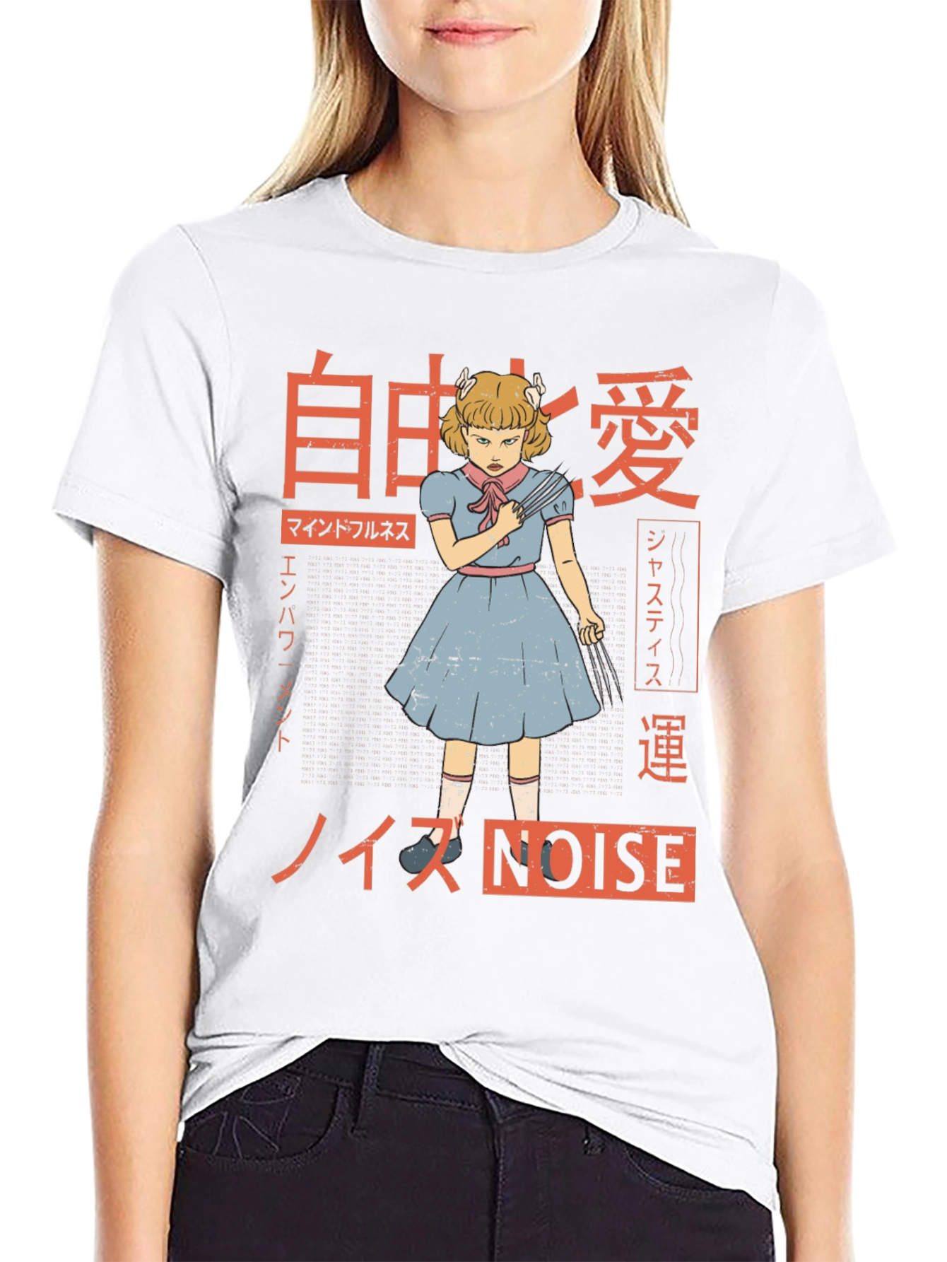 Black Creepy Girl Japanese Graphic Tee view 9