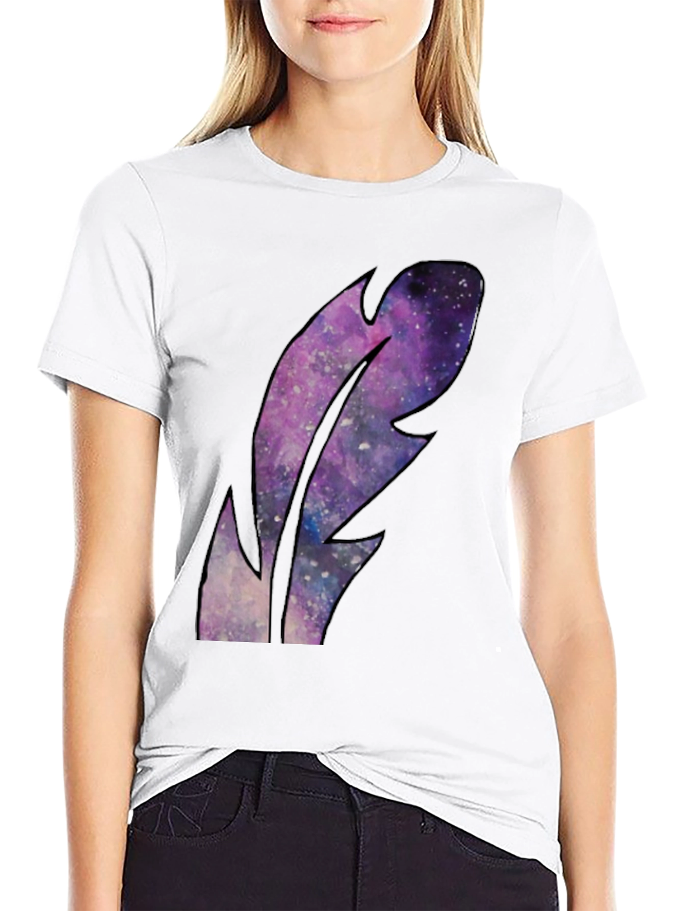 Black Galaxy Feather Graphic Black T-Shirt view 9