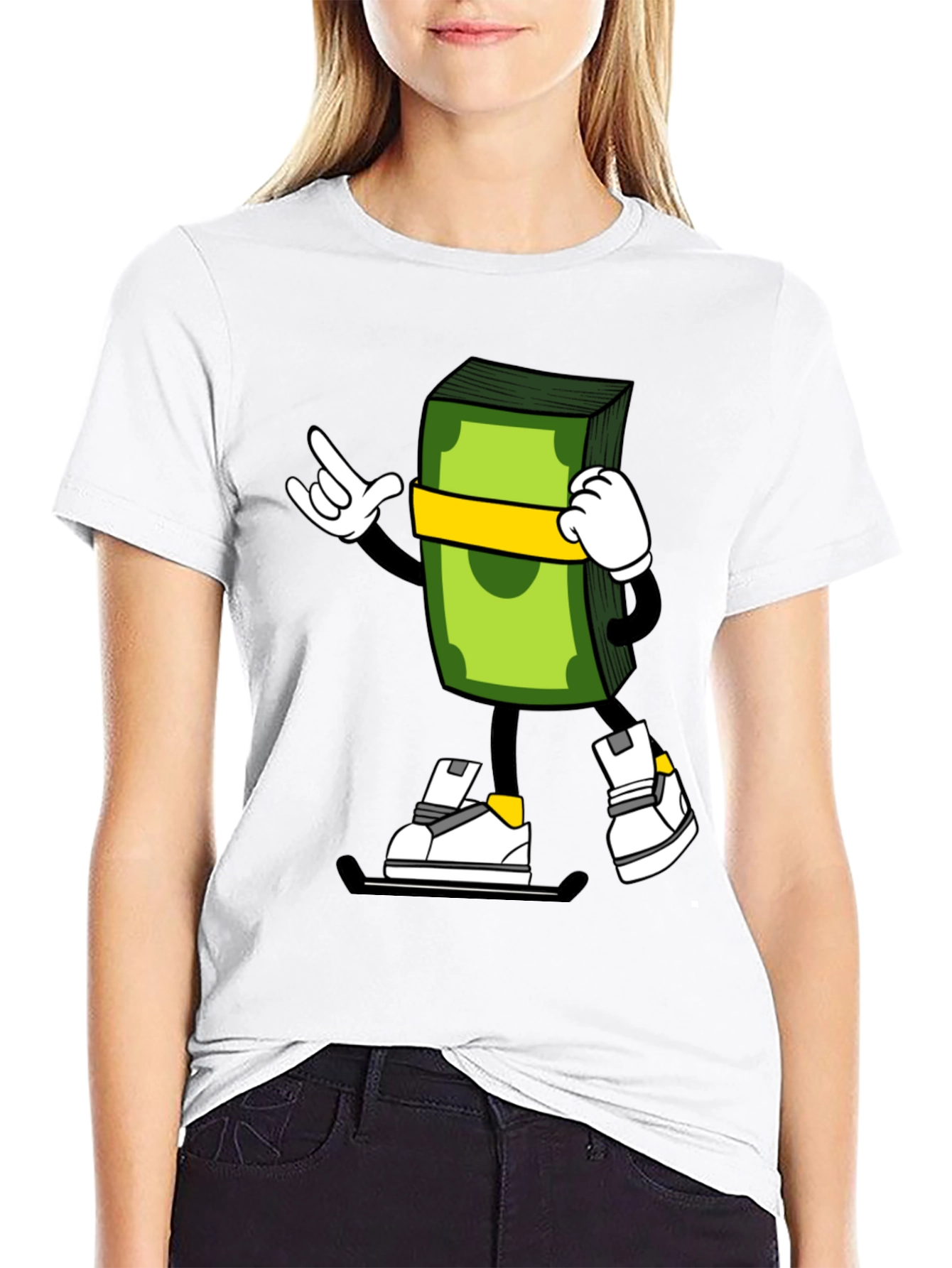 Black Cartoon Money Stack Graphic Tee view 9