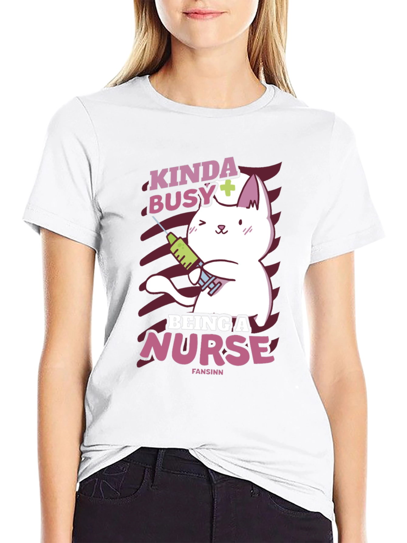 Black Kinda Busy Being a Nurse Funny Cat T-Shirt view 9