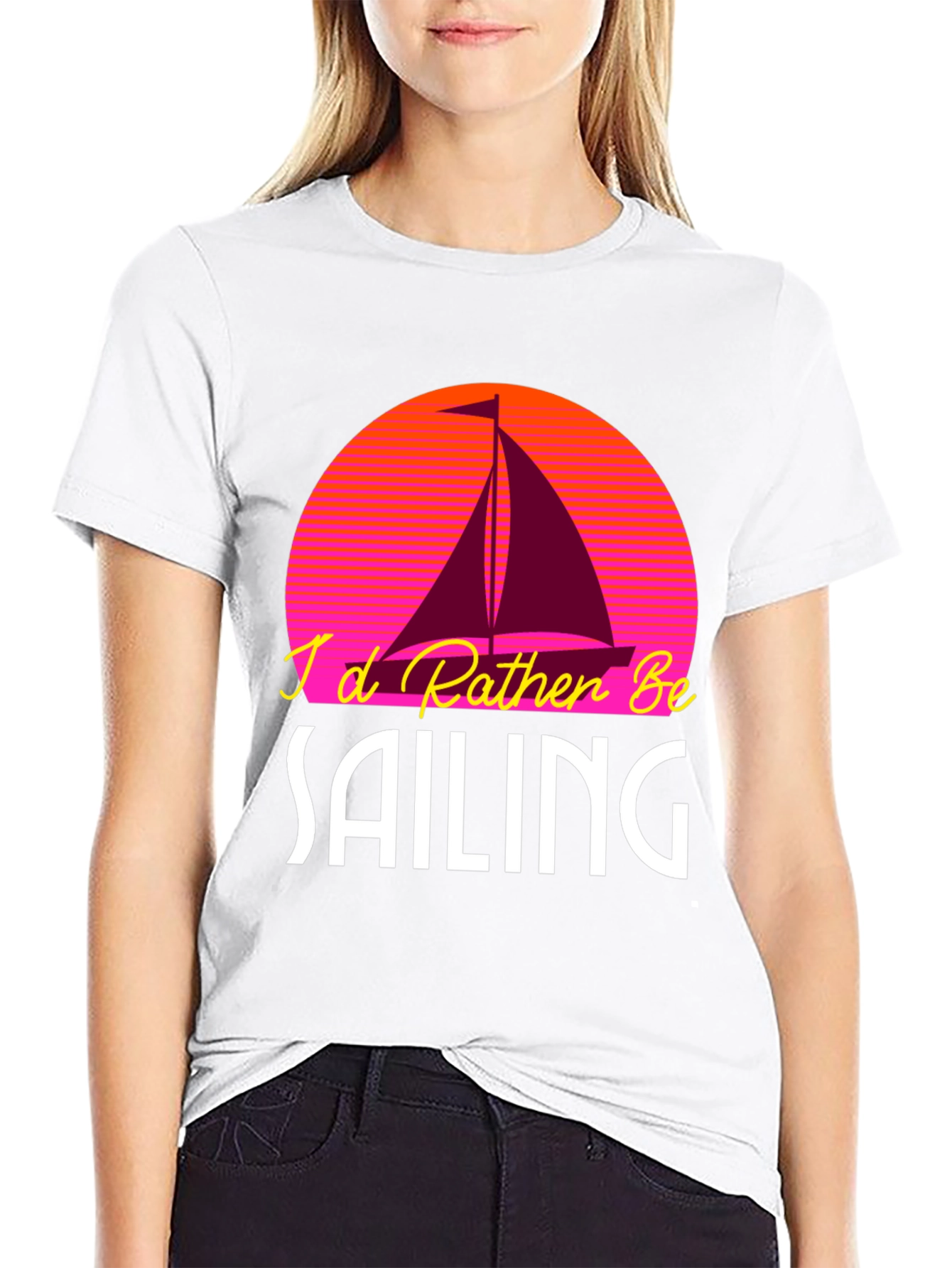 Black I'd Rather Be Sailing T-Shirt view 9