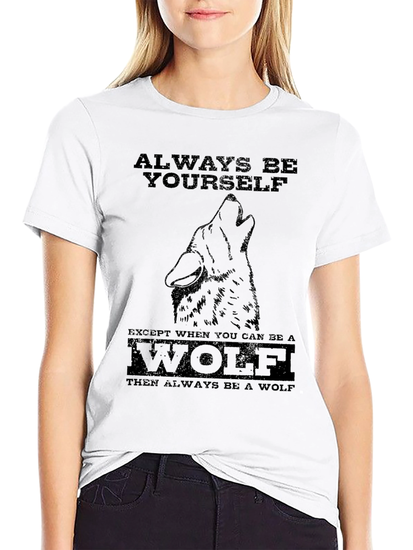 Black Always Be Yourself Wolf Graphic Tee view 9