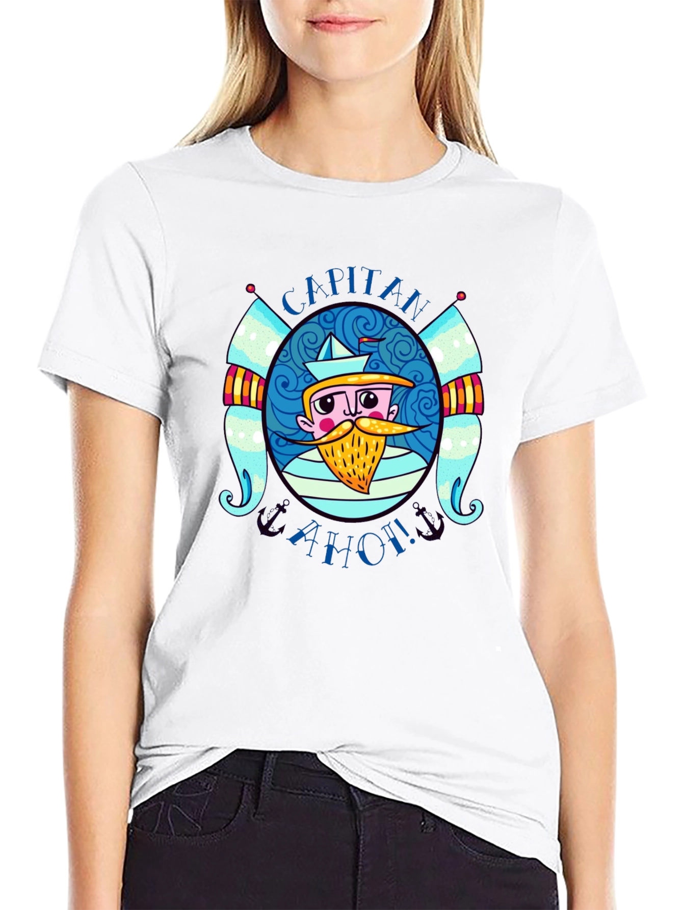 Black Capitan Ahoi! Graphic Print Black T-Shirt view 9