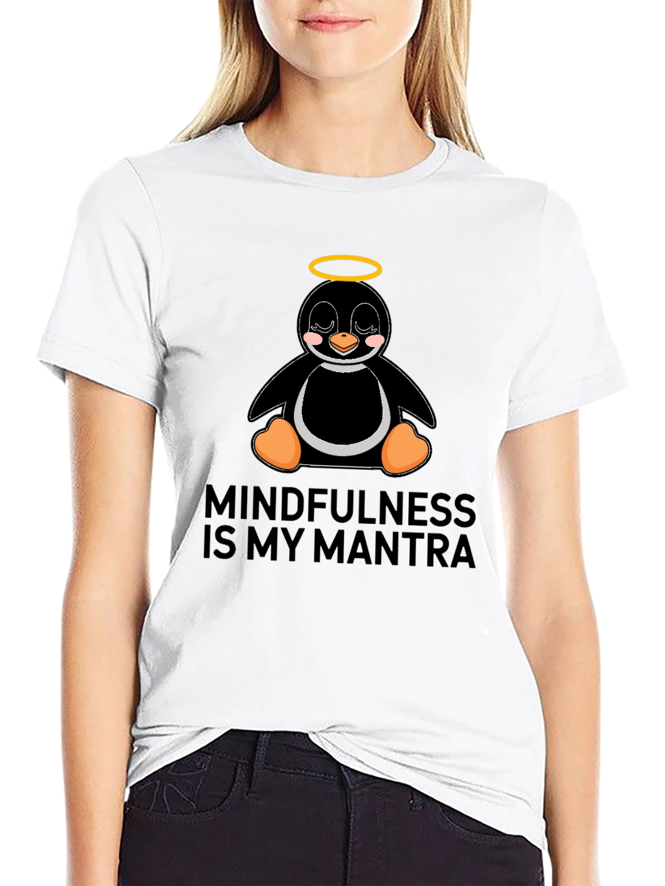 Black Mindfulness Penguin T-Shirt view 9