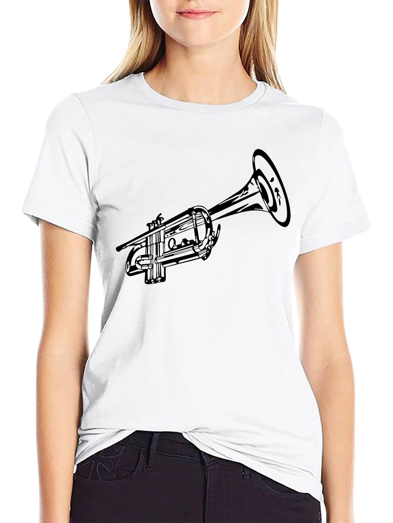 Black Trumpet Graphic Tee - Classic Musical Instrument Design view 9