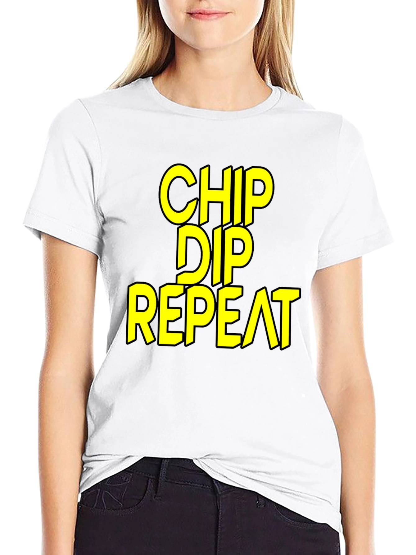 Black Chip Dip Repeat - Funny Foodie T-Shirt view 9