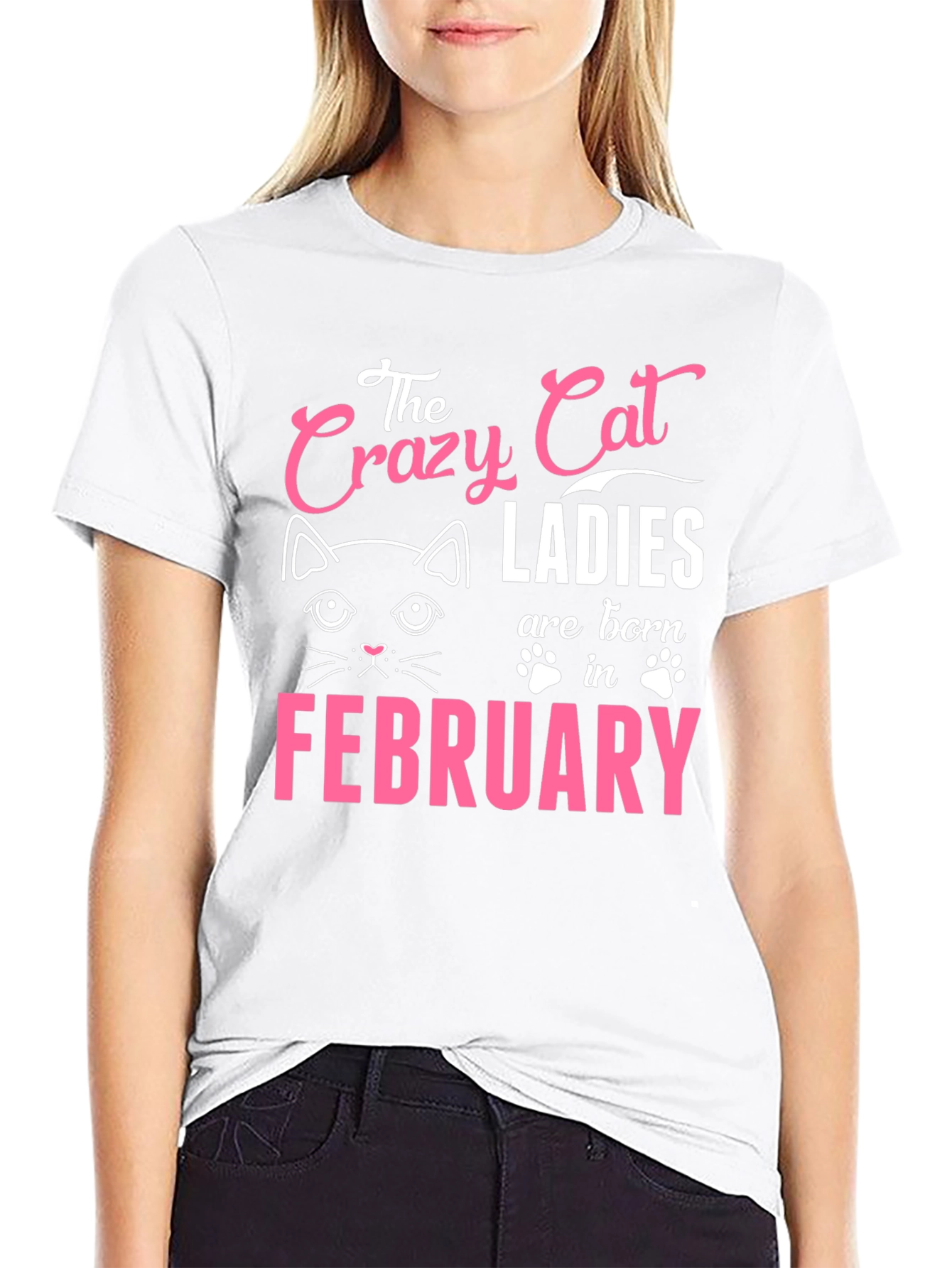 Black Crazy Cat Ladies Born in February T-Shirt view 9