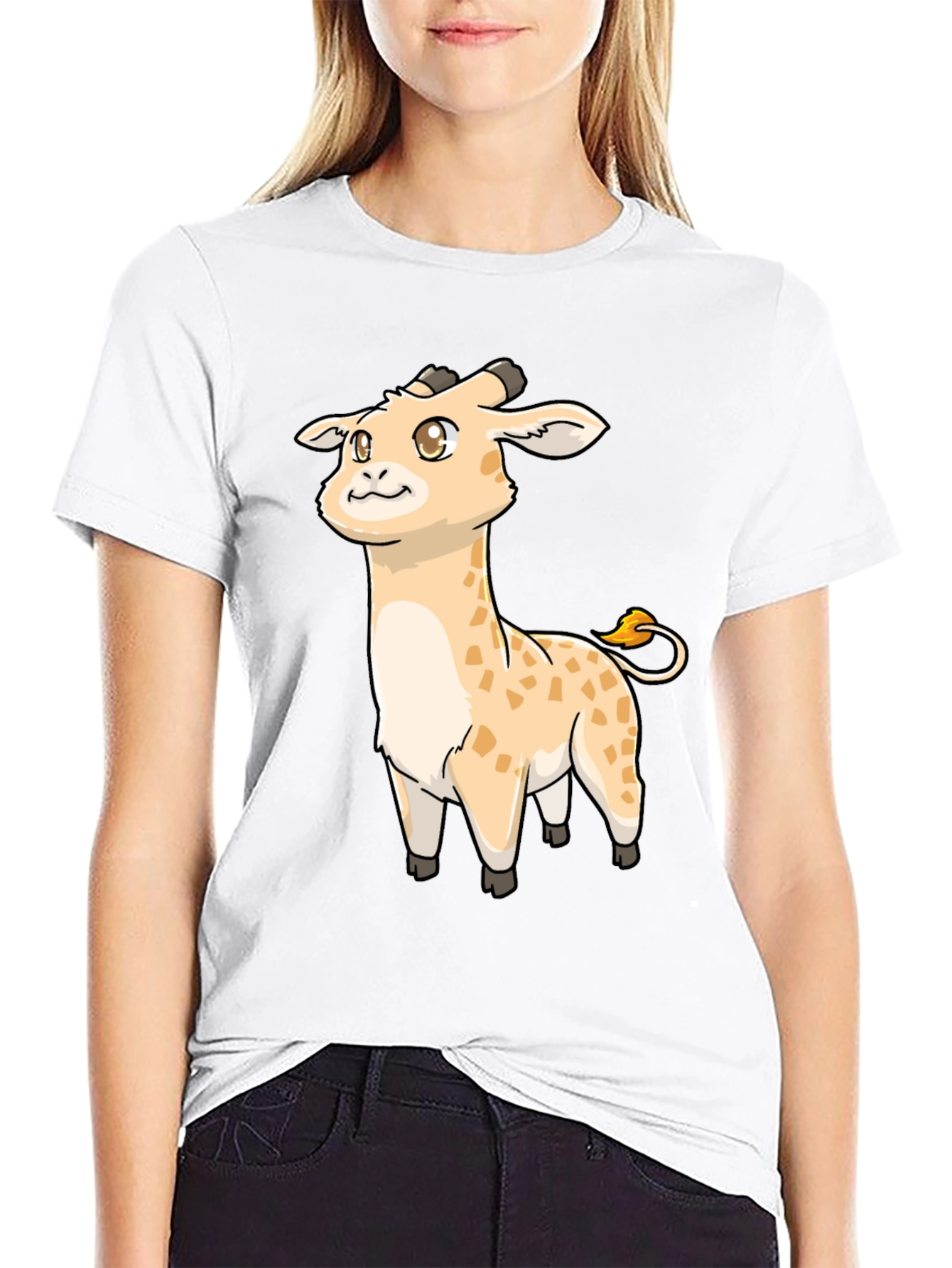 Black Cute Giraffe Cartoon Black T-Shirt view 9