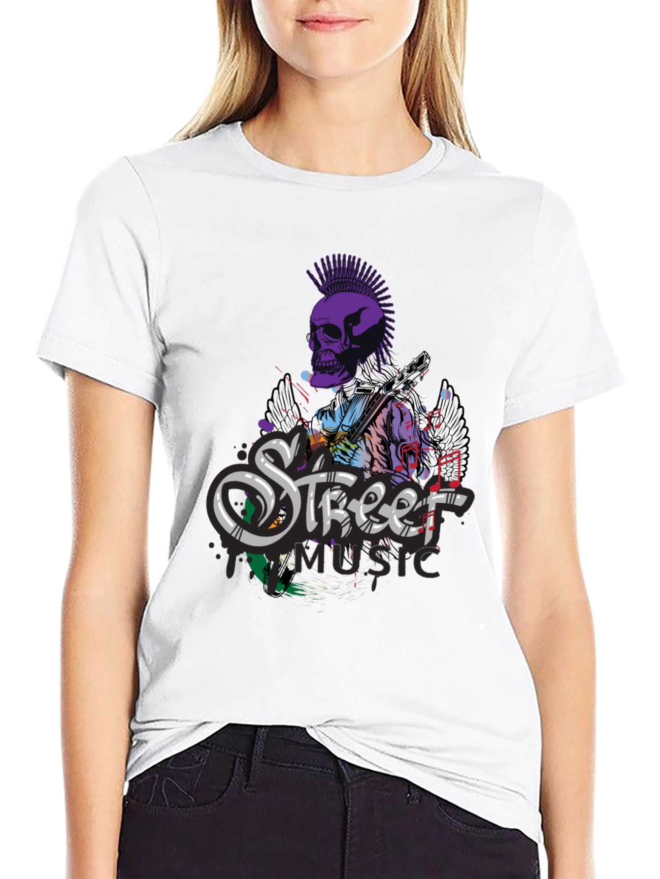 Black Street Music Skull Graphic Tee - Black Cotton T-Shirt view 9