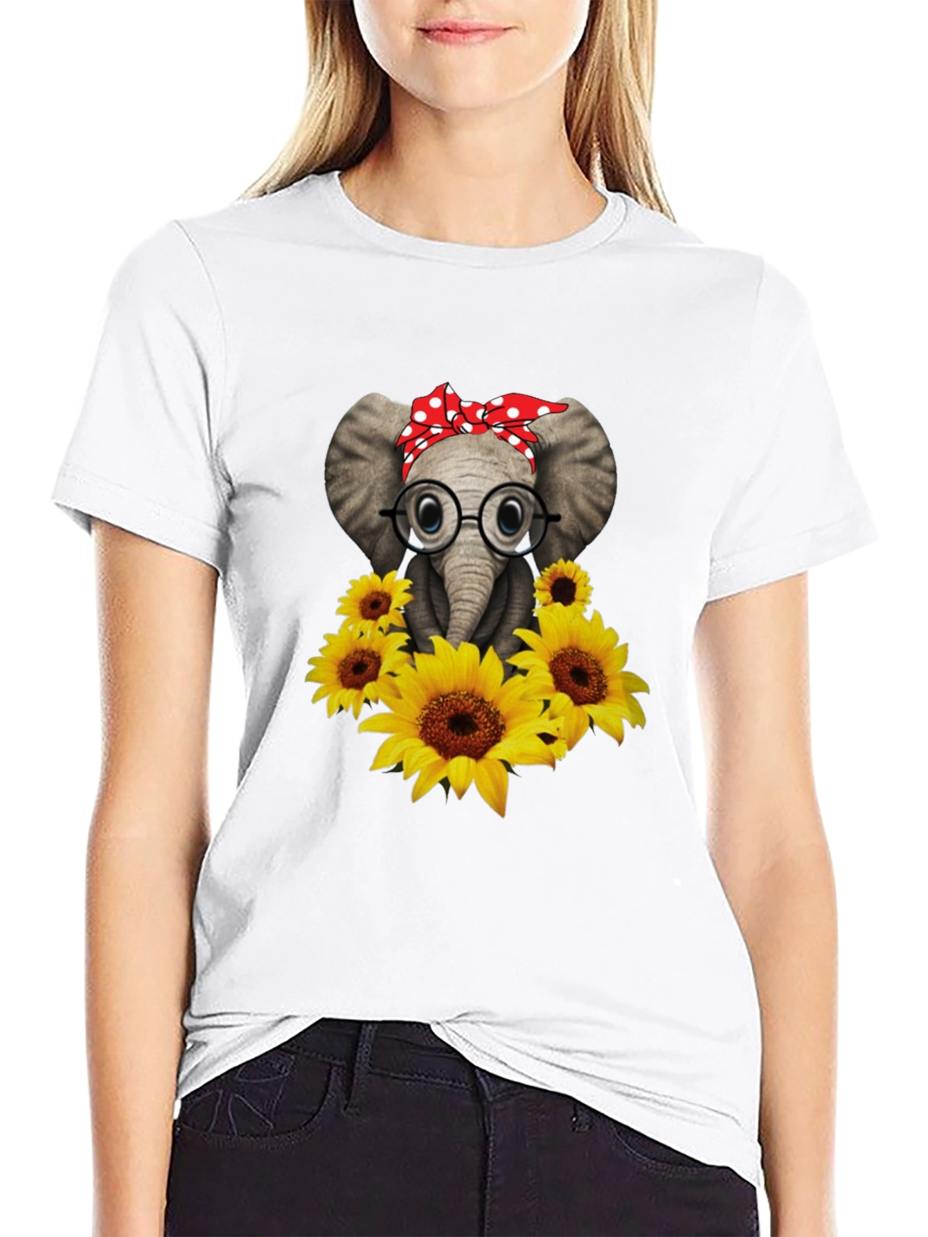 Black Elephant with Sunflowers Graphic Tee view 9