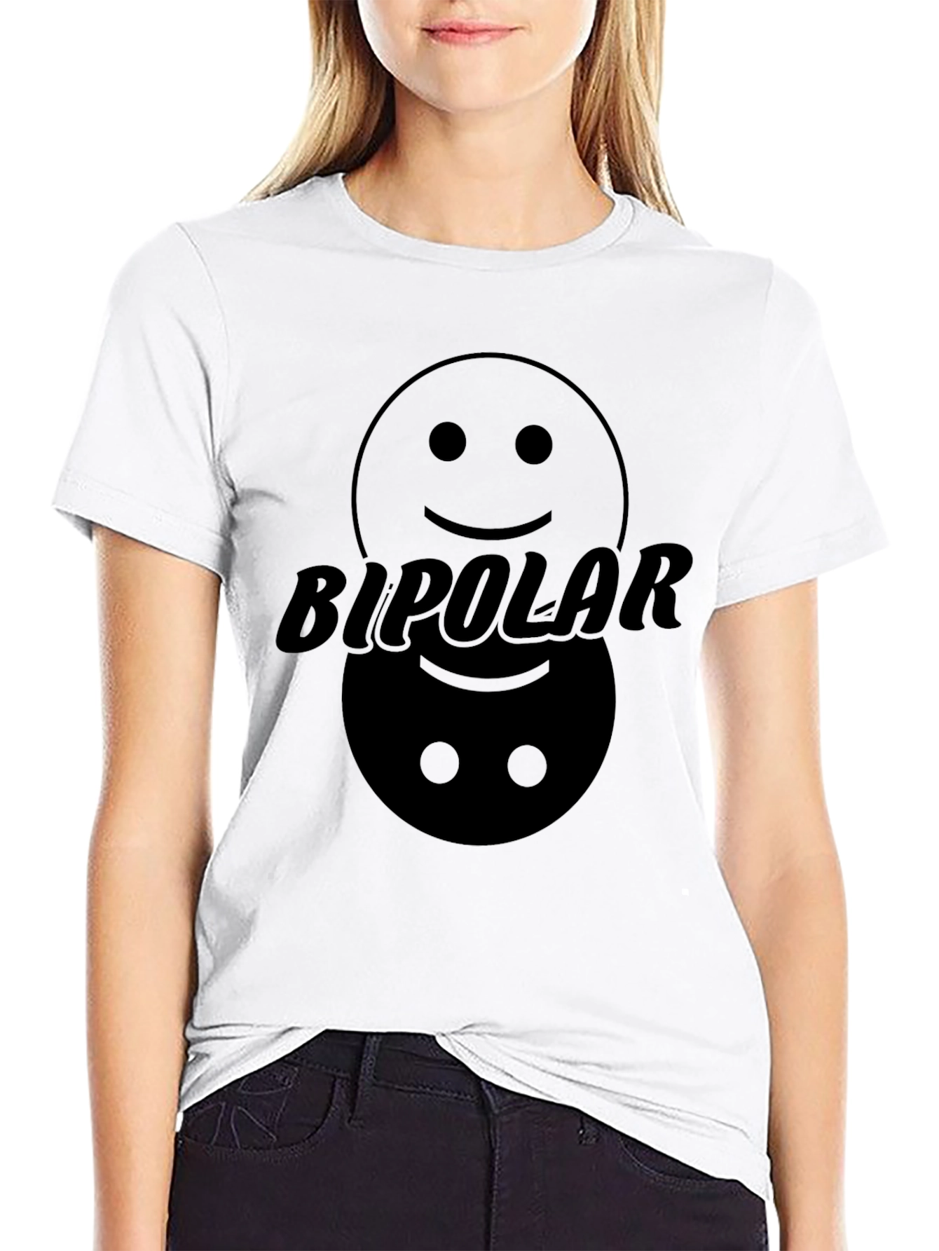 Black Bipolar Graphic T-Shirt: Happy & Sad Faces view 9
