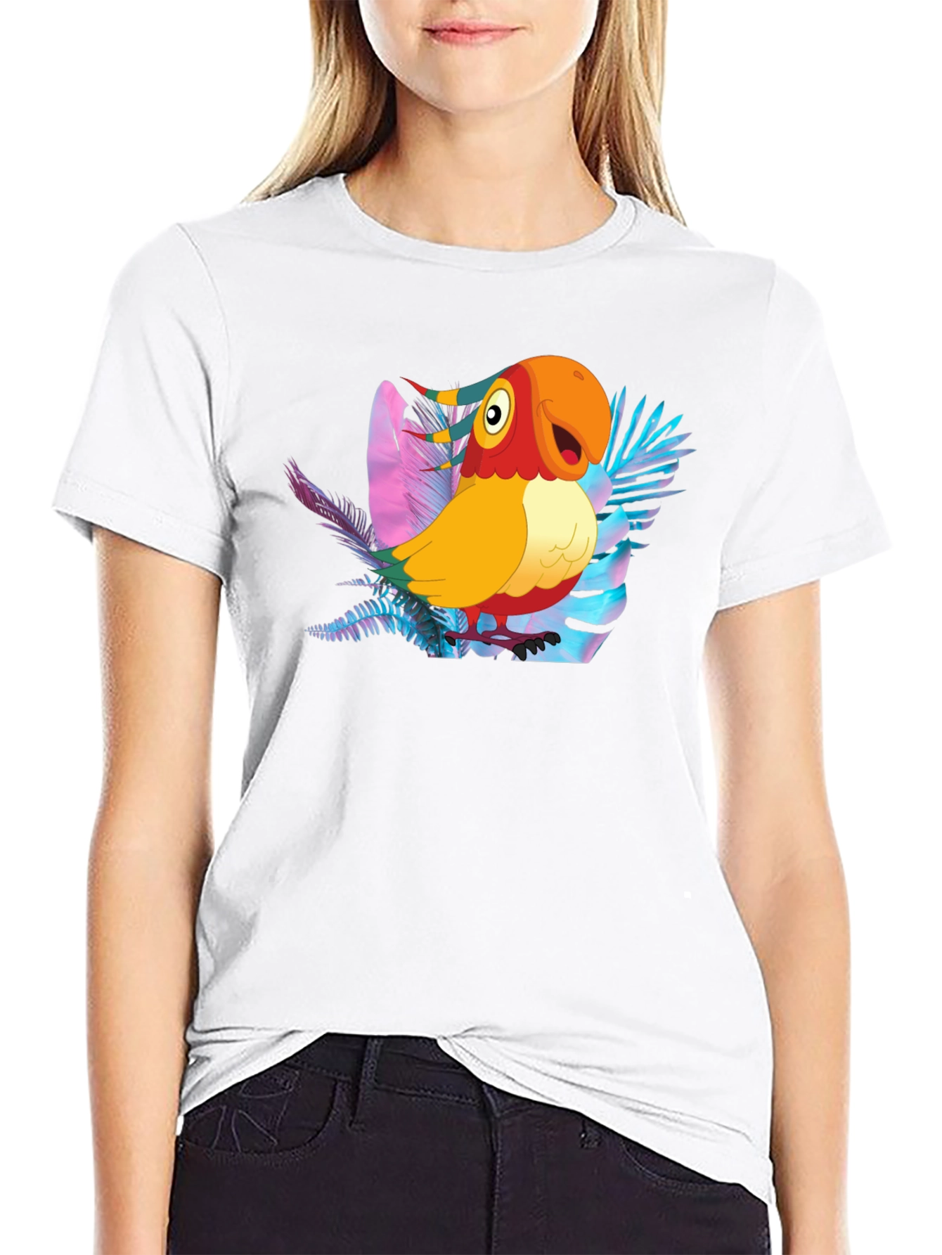 Black Tropical Parrot Graphic Tee view 9