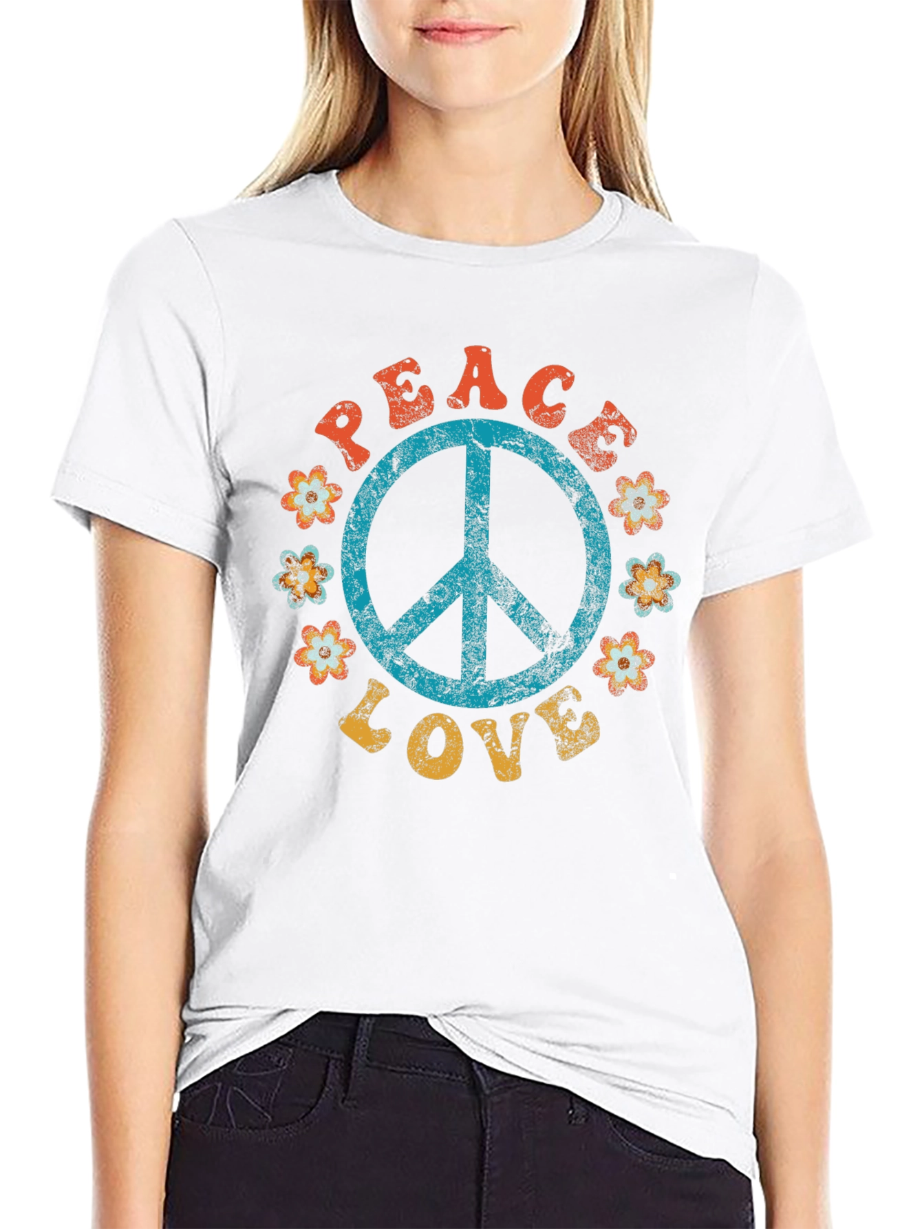 Black Peace & Love Retro T-Shirt view 9