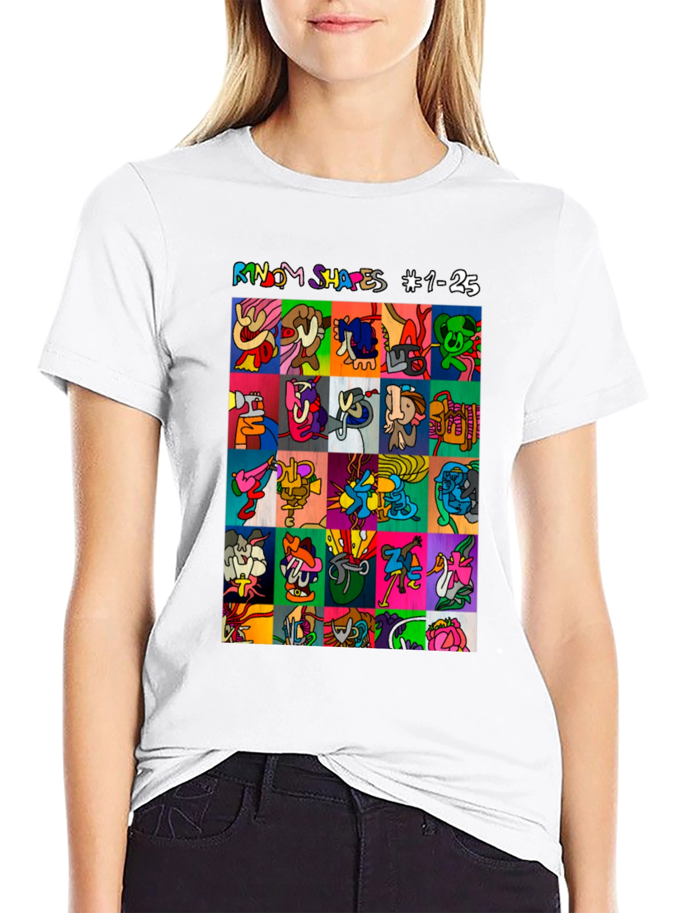 Black Abstract Art T-Shirt: 'Random Shapes' Graphic Tee view 9