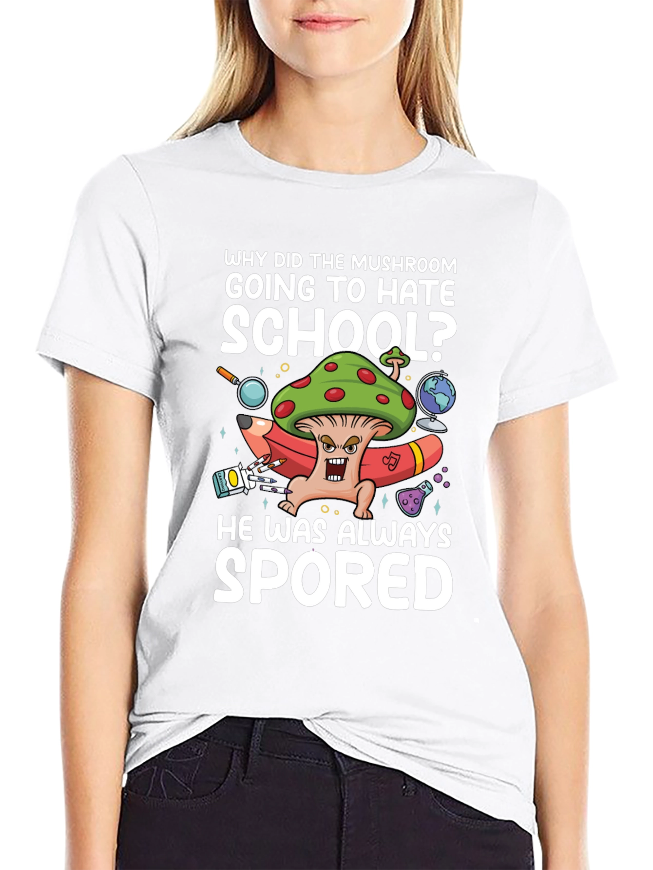 Black Mushroom School T-Shirt Funny Pun Tee view 9