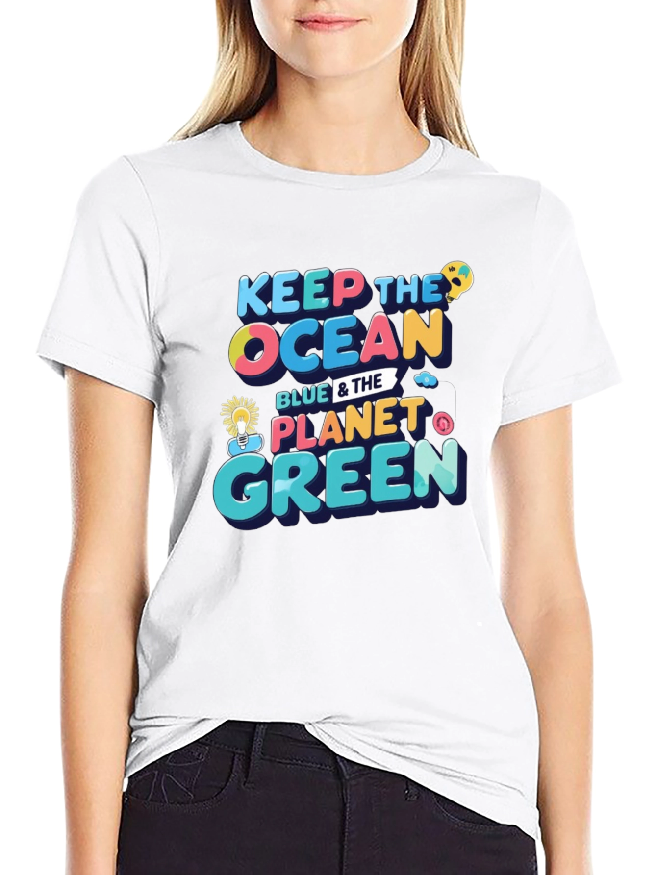 Black Keep the Ocean Blue & the Planet Green Black T-Shirt view 9