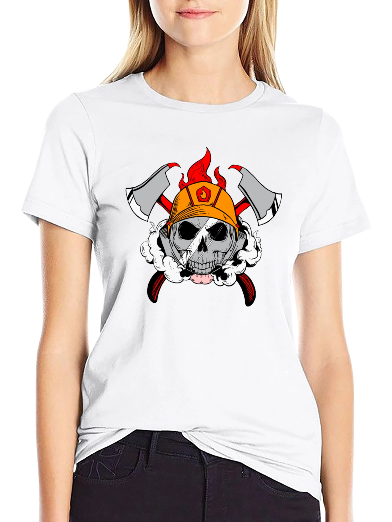 Black Firefighter Skull Graphic T-Shirt view 9