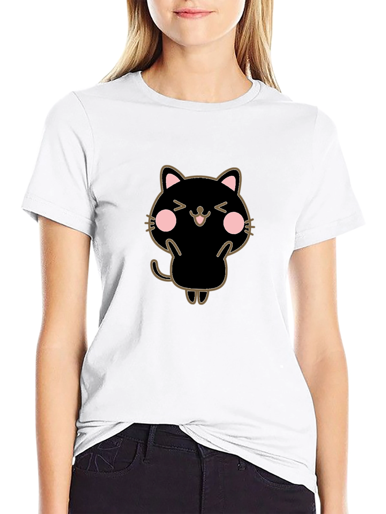 Black Cute Black Cat Graphic Tee - Unisex T-Shirt view 9