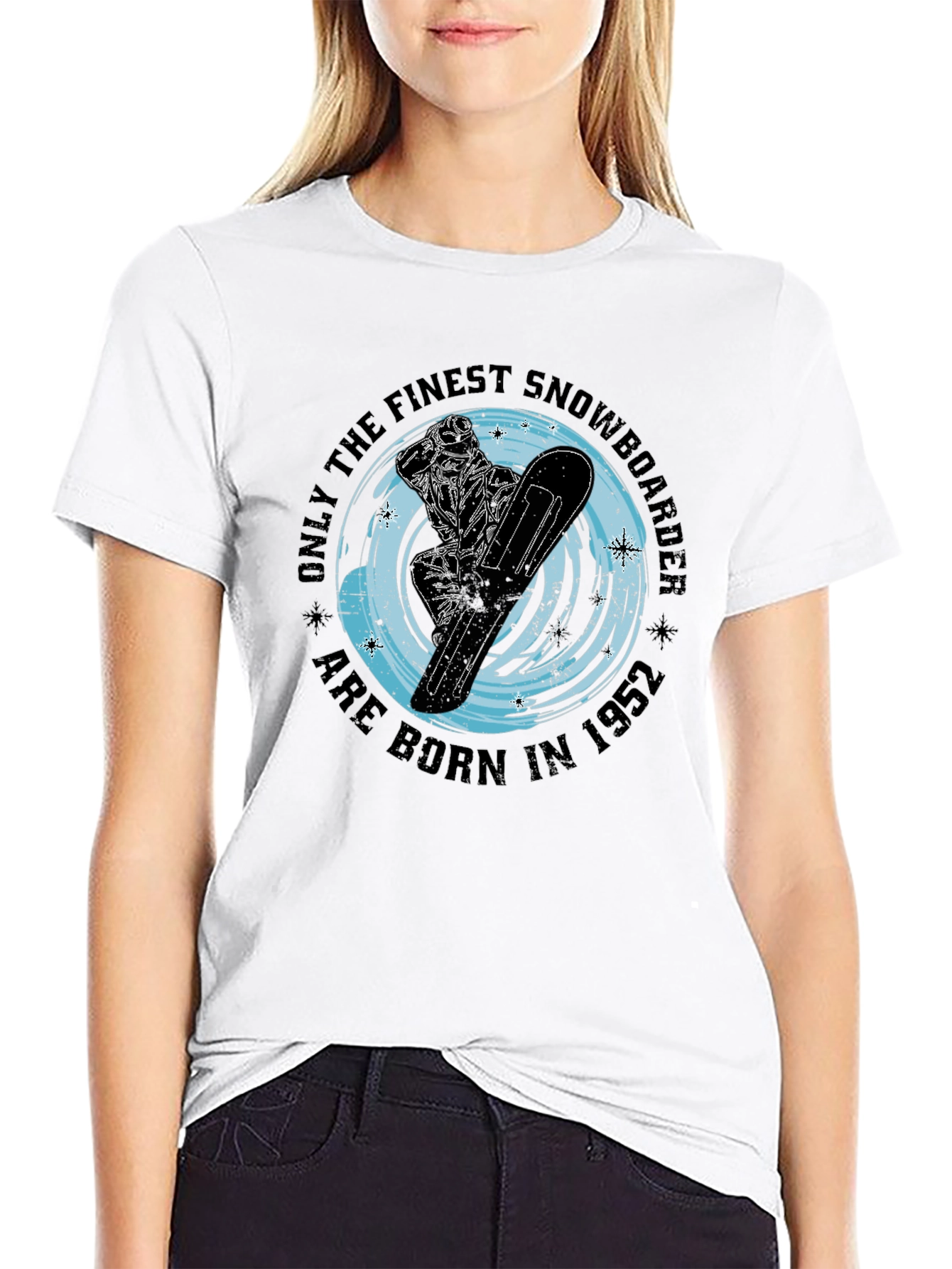 Black Finest Snowboarder Born in 1952 T-Shirt view 9