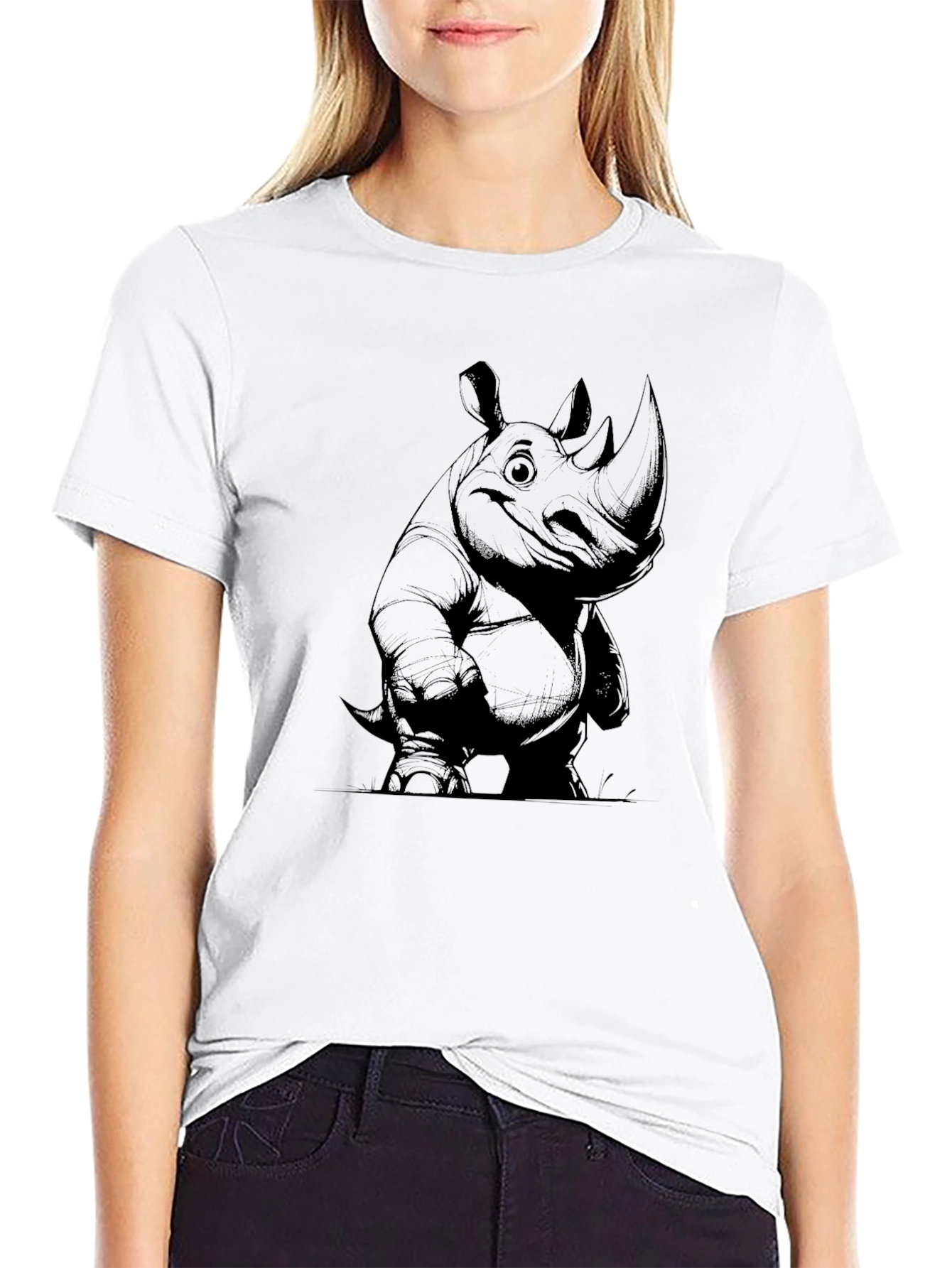 Black Rhino Graphic Tee - Black Cotton Casual Wear view 9