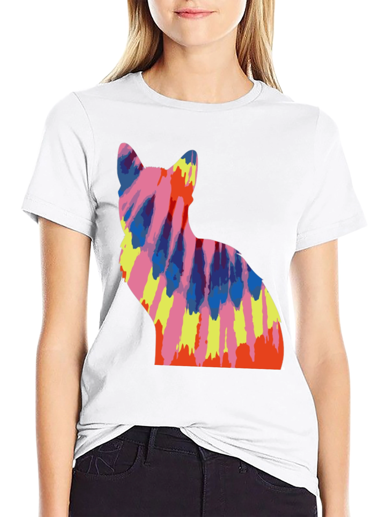 Black Tie Dye Cat Graphic Tee view 9