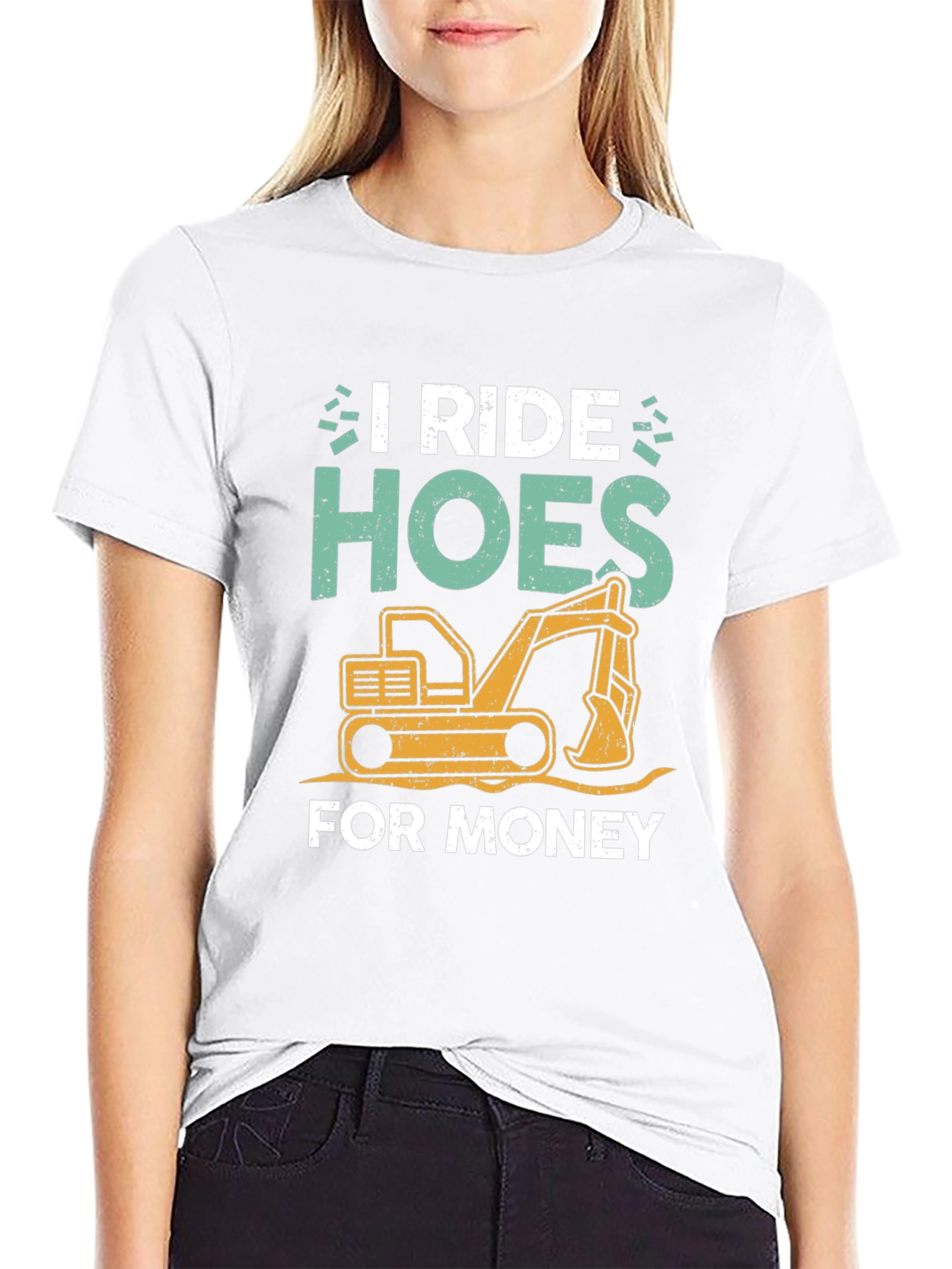 Black I Ride Hoes for Money Excavator T-Shirt view 9