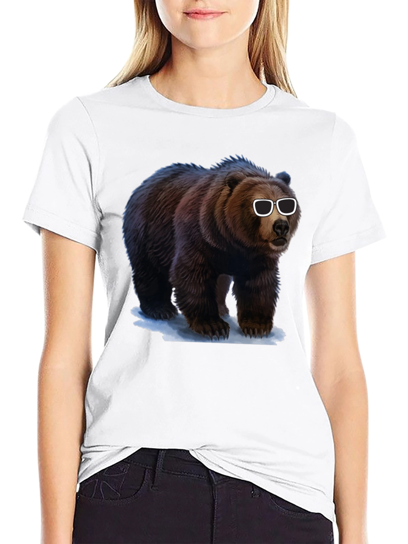 Black Cool Bear Graphic Tee - Black Cotton T-Shirt view 9