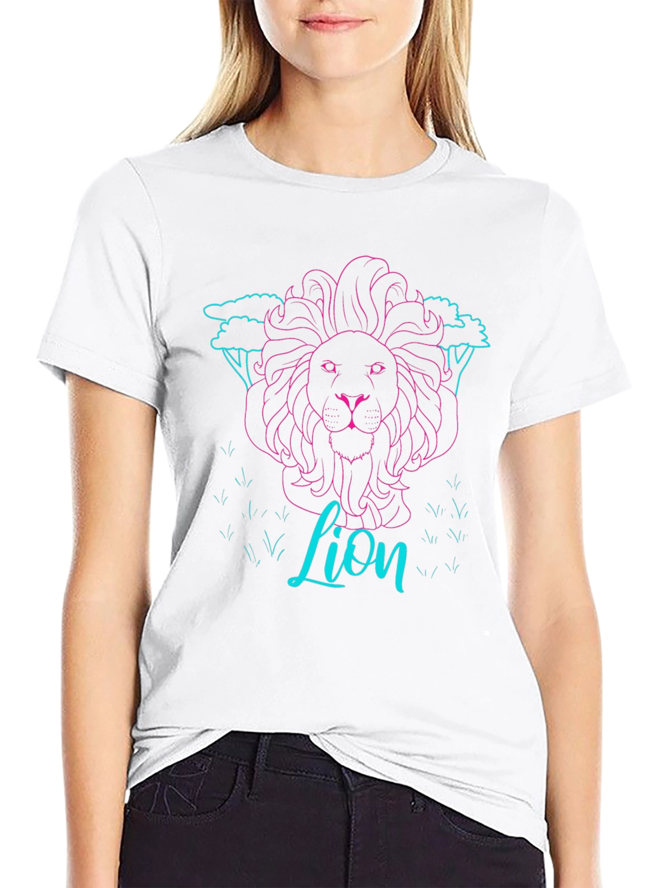 Black Neon Lion Graphic Tee - Black Cotton T-Shirt view 9